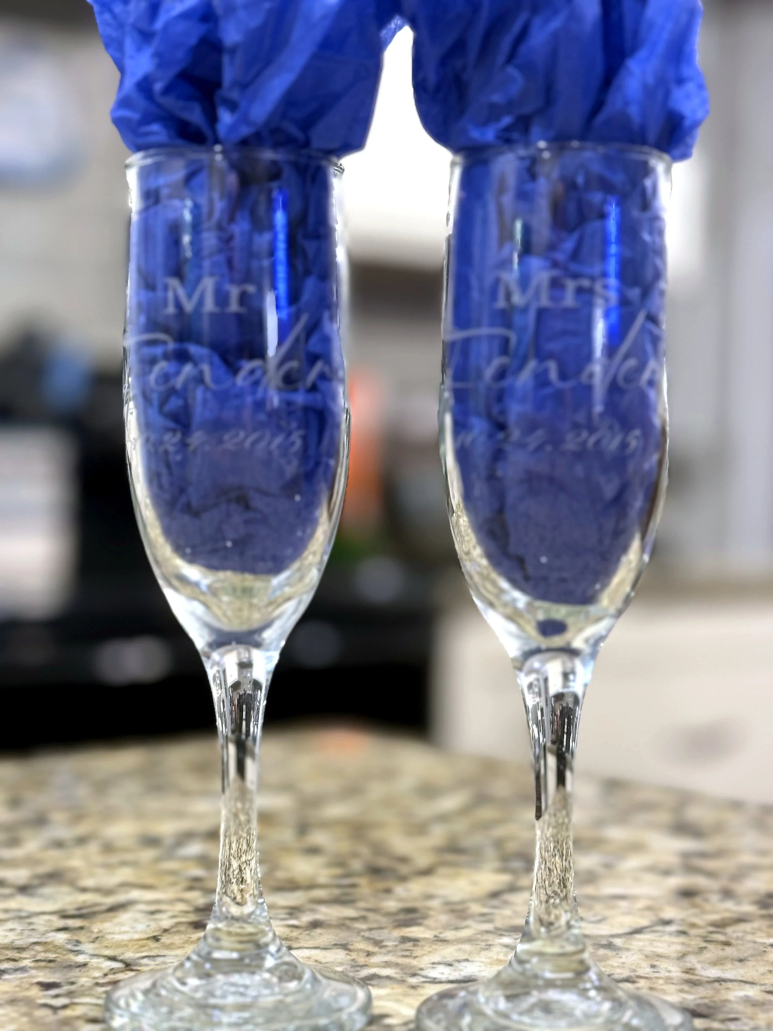 Mr & Mrs Pender champagne flutes