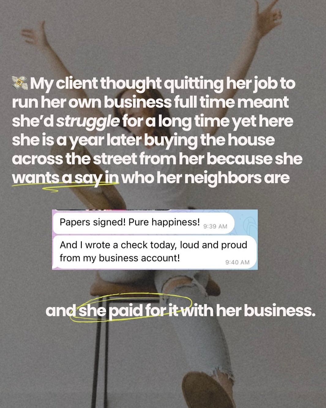 🚨 Let me be brutally honest:
If your business is just barely paying your bills, you&rsquo;re doing it wrong.

My client thought quitting her job meant she had to struggle first, thrive later.
She thought she needed to work with whoever walked throug