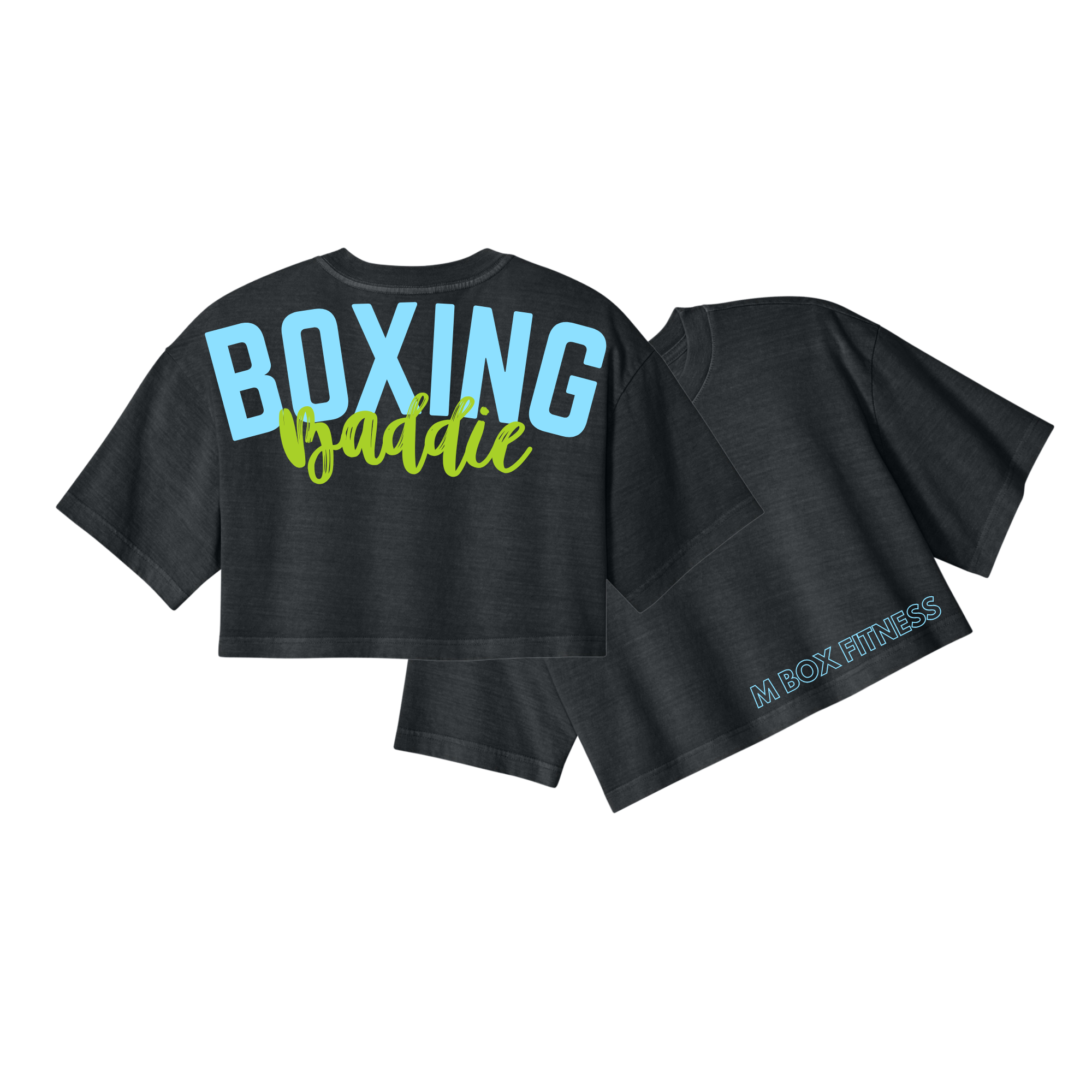 M Box Fitness - Boxing Baddie Crop Top in Washed Black