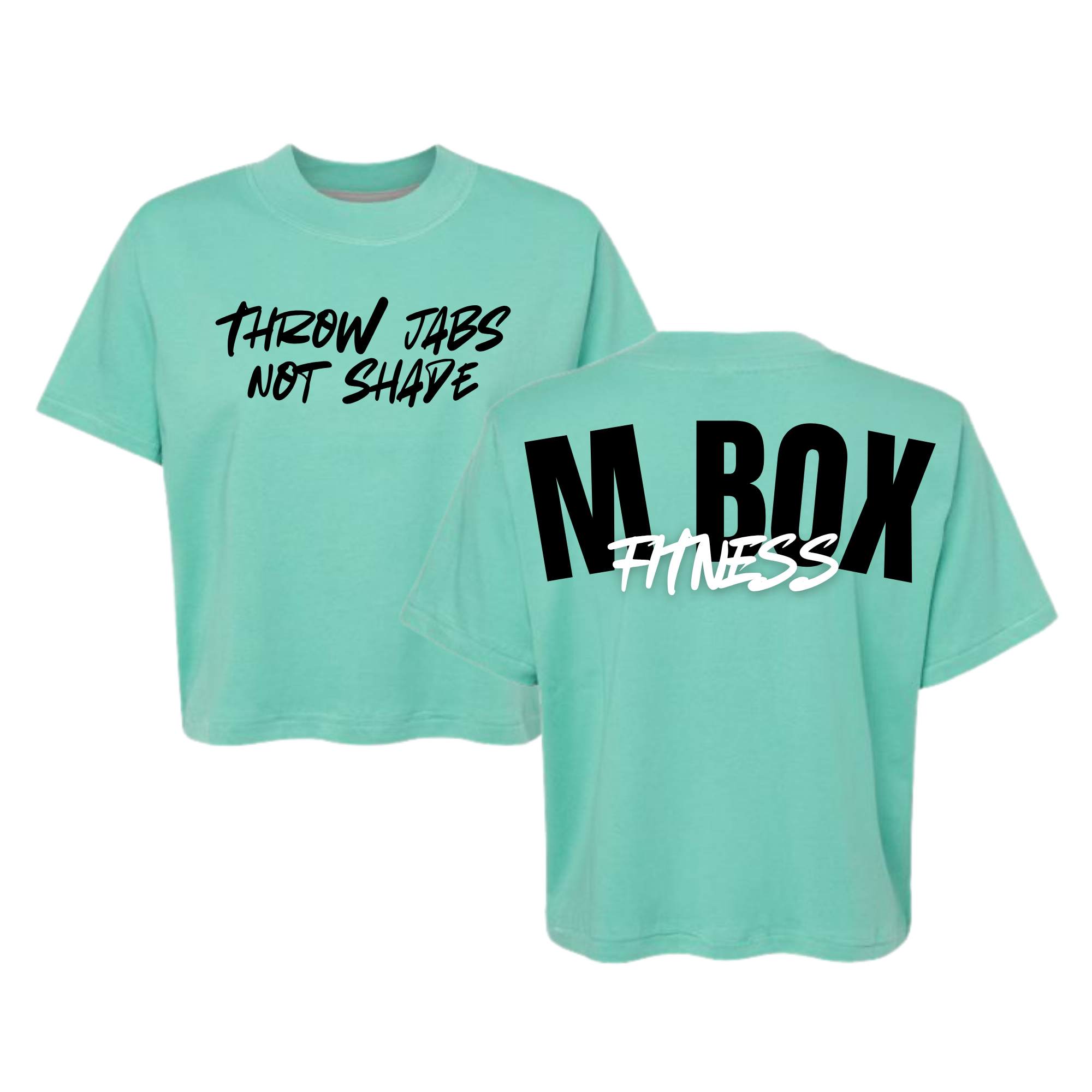 Throw Jabs Not Shade in Aqua - An M Box Fitness Crop Tee
