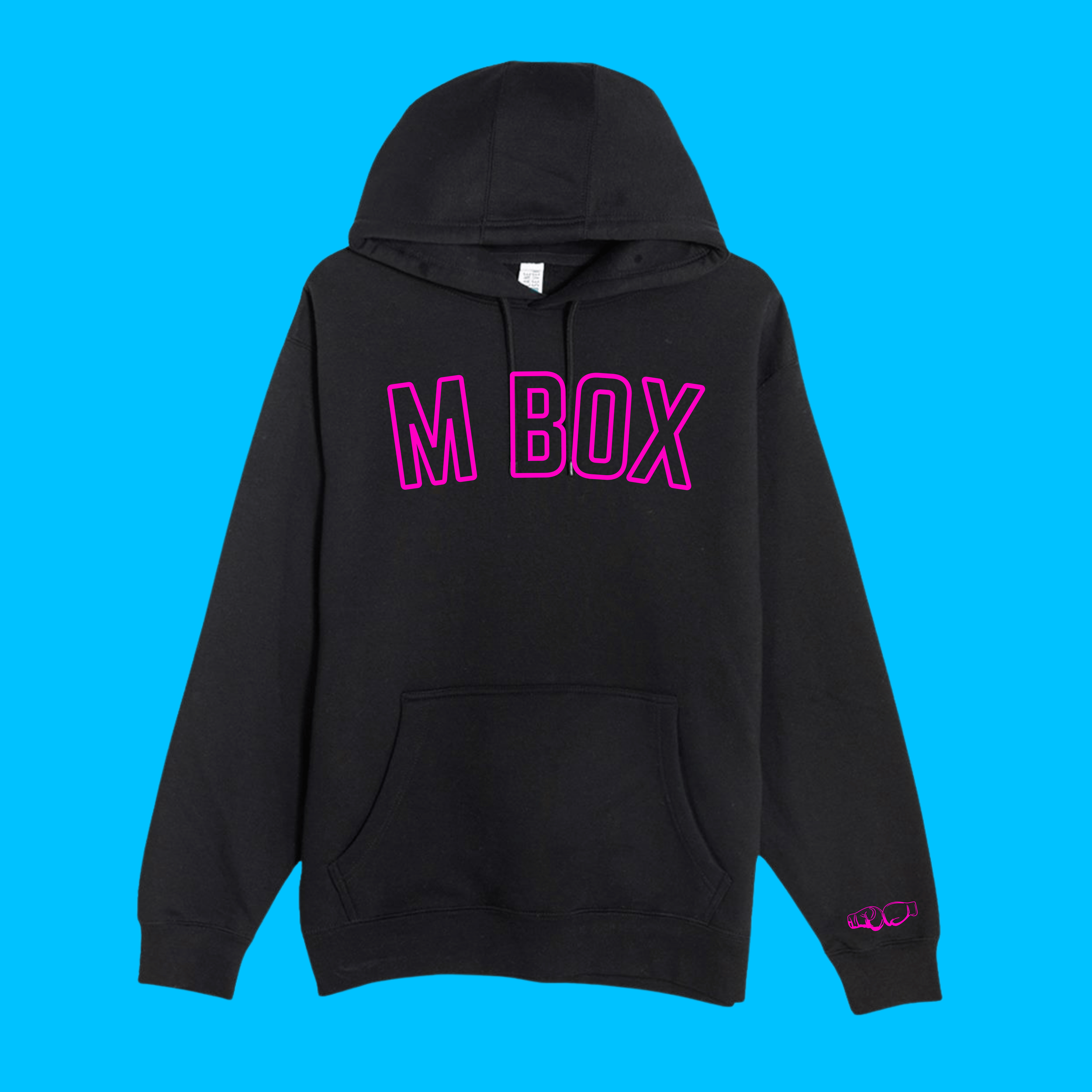 Flat-lay of Black M Box Hoodie (Pink Edit)