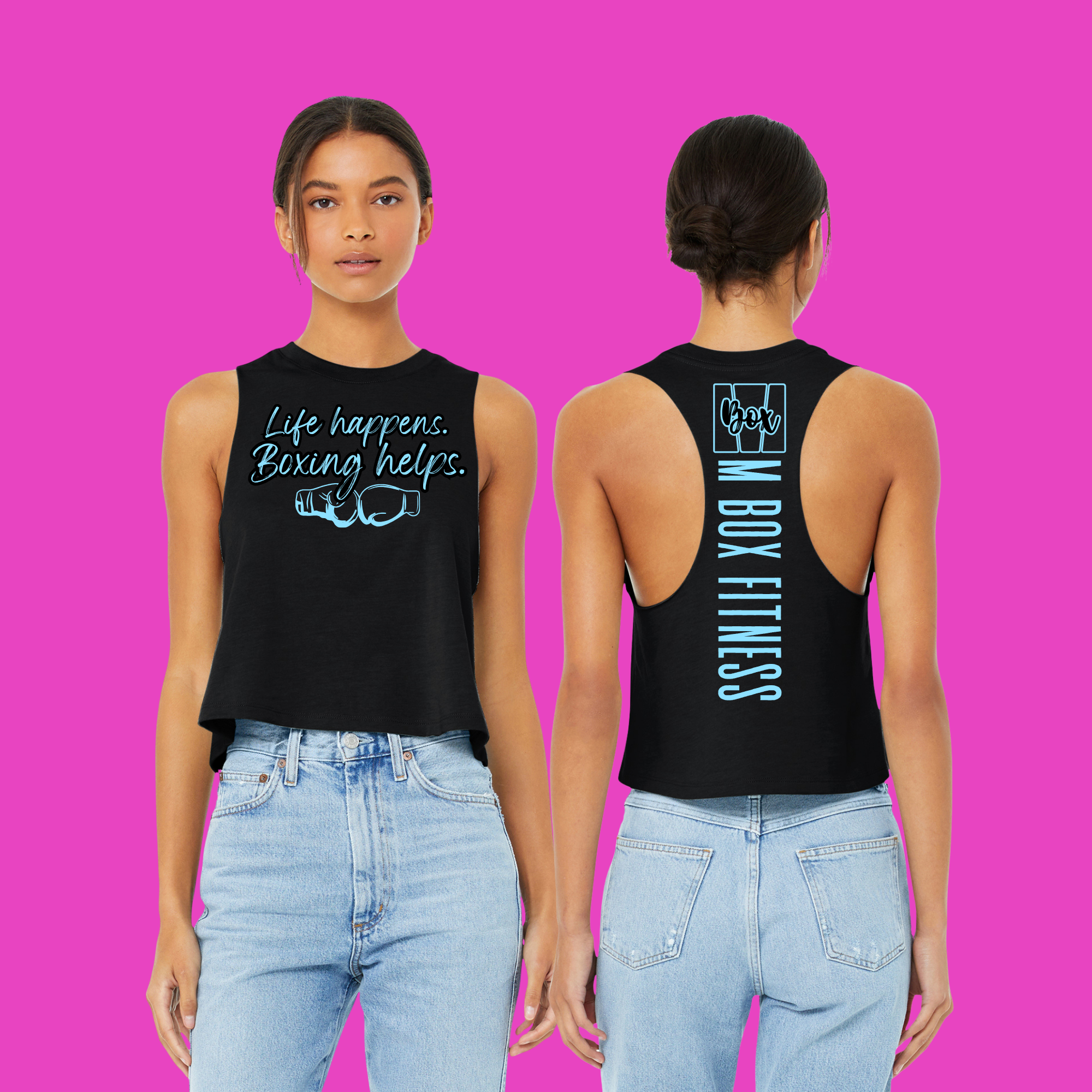Life Happens Boxing Helps - M Box Fitness Cropped Muscle Tank