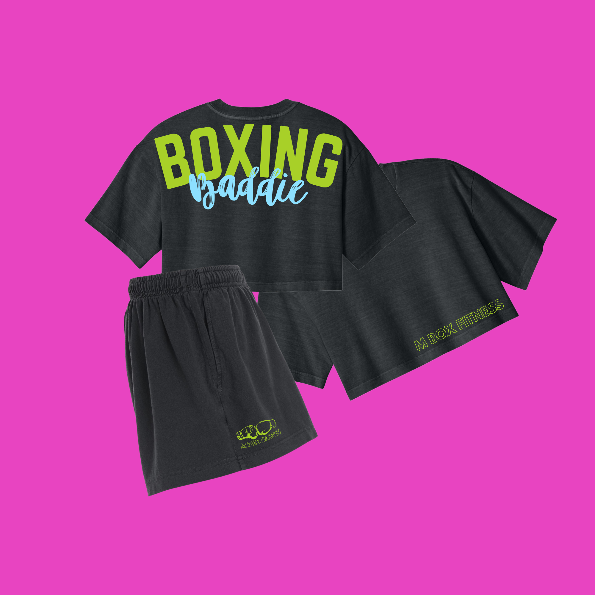 The Boxing Baddie Set in Washed Black
