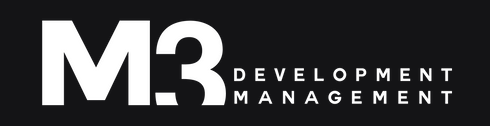 M3 Development Management Logo with large 'M3' and text 'Development Management' on a black background.