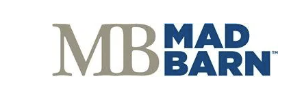 Logo of Mad Barn featuring the initials 'MB' in beige and the words 'Mad Barn' in blue.