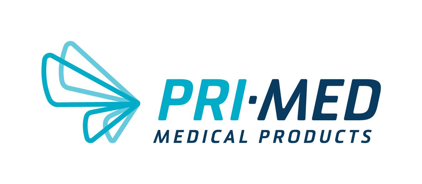 PRIMED Medical Products logo featuring a stylized butterfly or winged shape in blue shades with the text PRIMED in bold blue letters and Medical Products below.