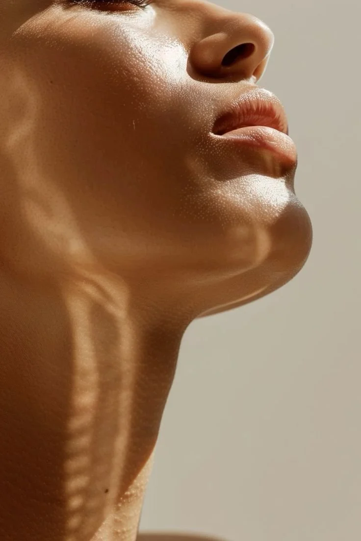 Close-up of a smooth, sculpted jawline and neck