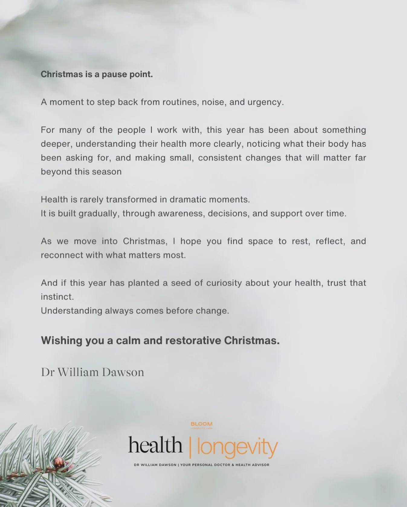 #BuildYourHealthStory #LongevityDoctor #MidlifeHealth #ProactiveHealth #HealthAsAnInvestment DoctorLedCare HealthyAgeing ChristmasReflection