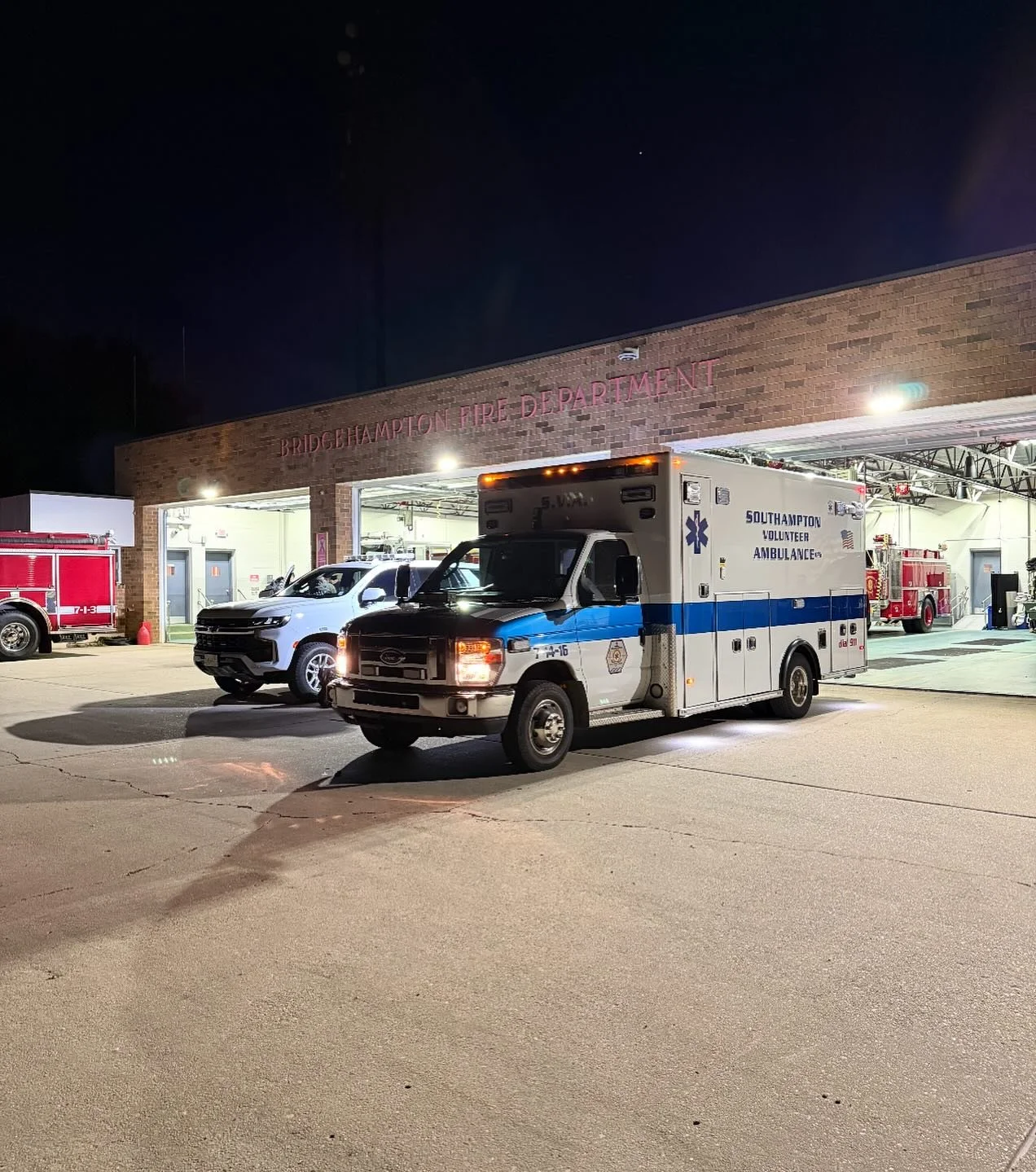 Thursday night duty crew responding for a stand by at Bridgehampton Fire department last week. Crews ready, rigs checked, and radios up&mdash;supporting our partners so the East End stays safe.#SVA #EMS #Standby #MutualAid #Bridgehampton #CommunityFi