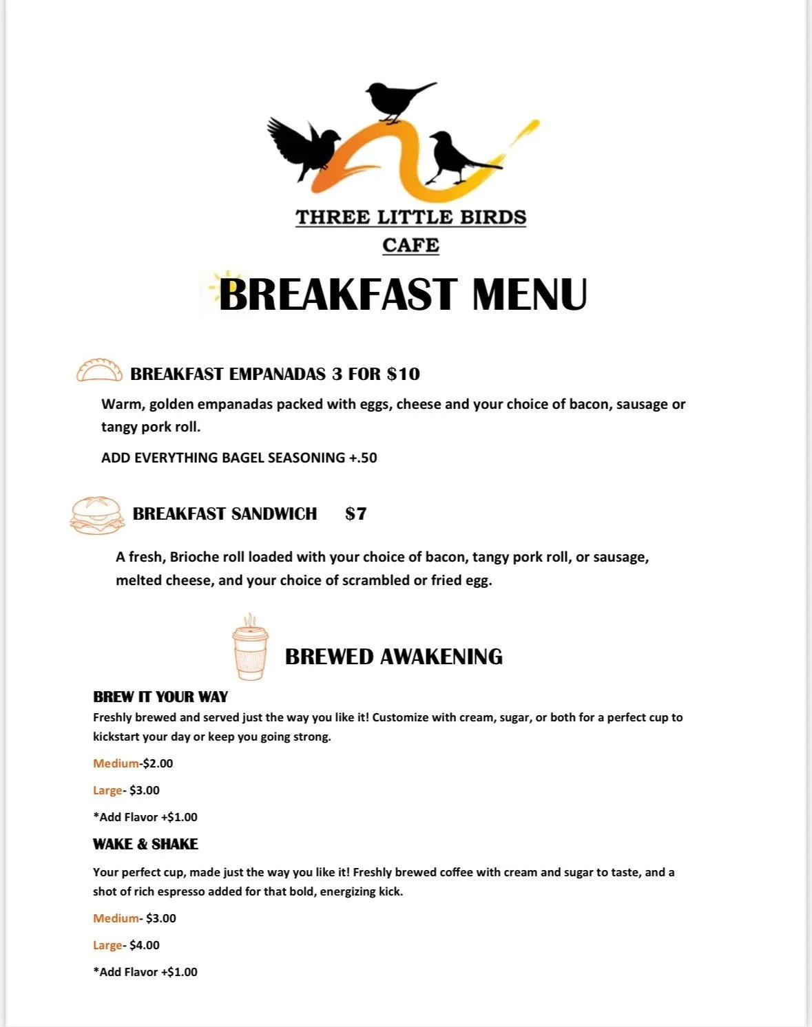 From sunrise bites to lunchtime delights 🌅➡️🌞
Our breakfast and lunch menus are flying high with flavor! 🥪🥗🥟
Find the Three Little Birds Caf&eacute; truck and treat yourself to something fresh, homemade, and full of heart. 💛 215 W. White Horse 