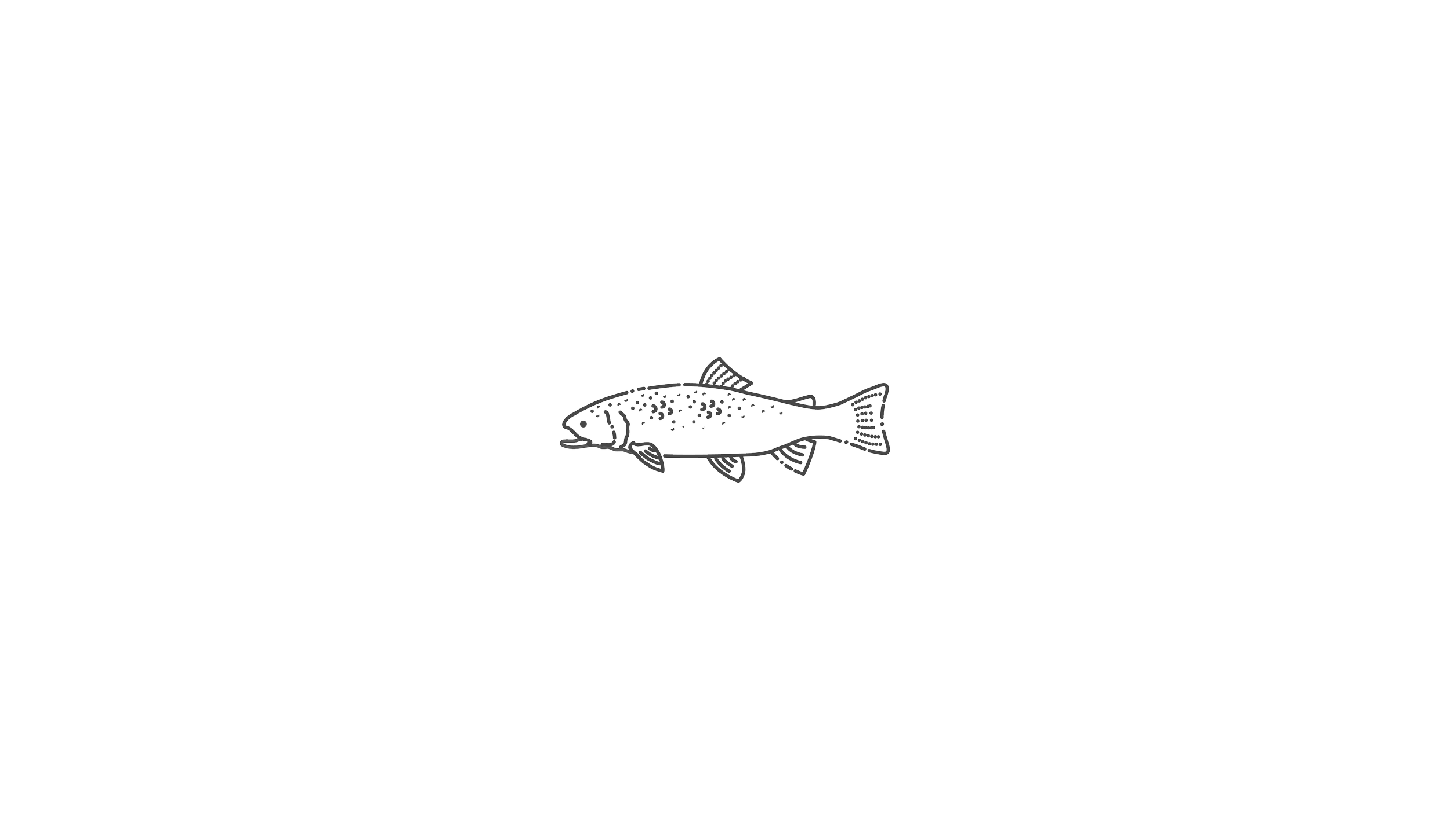 A simple outline drawing of a fish with a dotted pattern on its back, swimming on a black background.