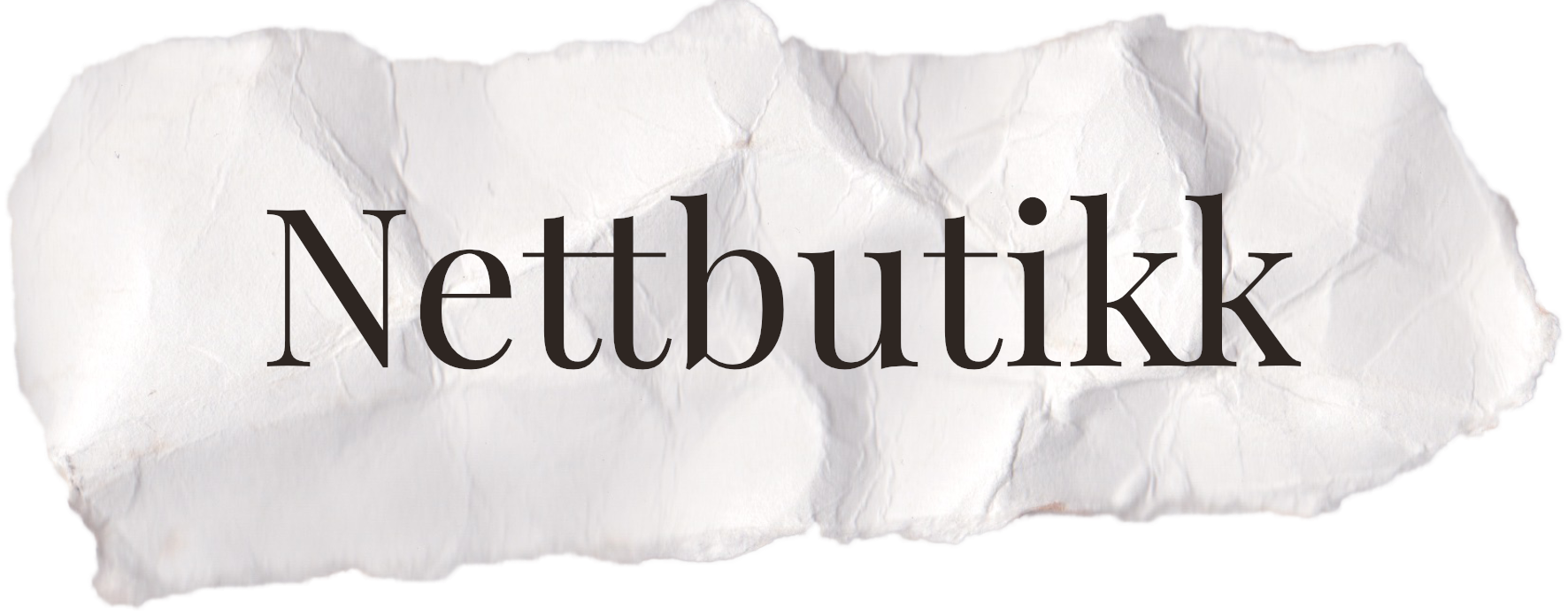 Et stykke papir med navnet Nettbutikk skrevet på, skilt ut fra en hvit overflate.