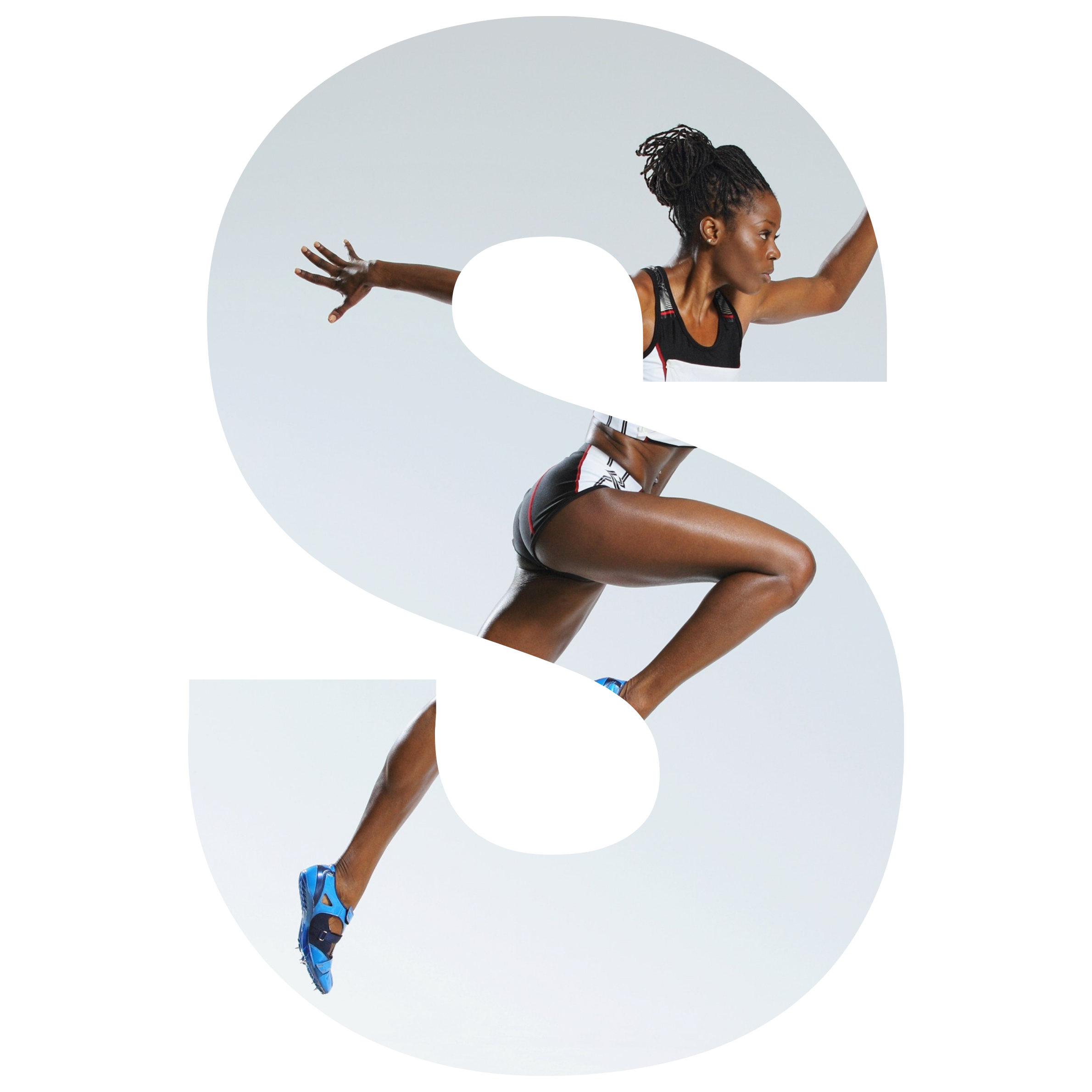 A woman with dreadlocks wearing athletic gear is in a yoga pose against a plain background.