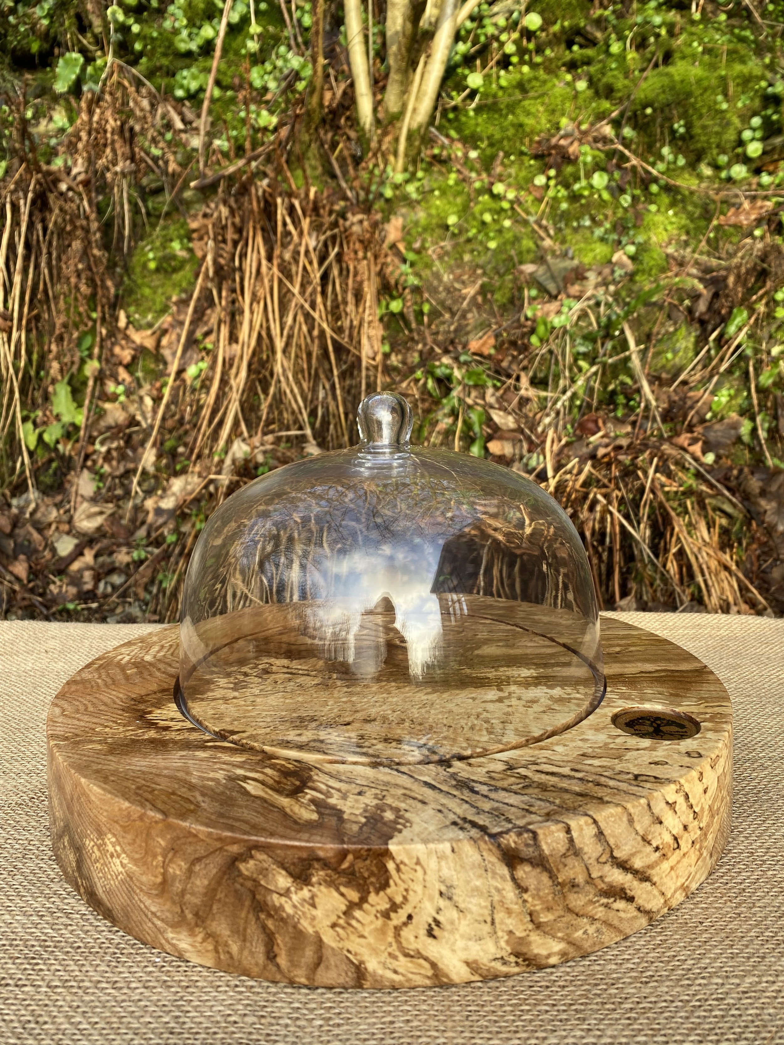 Number 1.c  Spalted Oak Cheeseboard with Glass Dome.