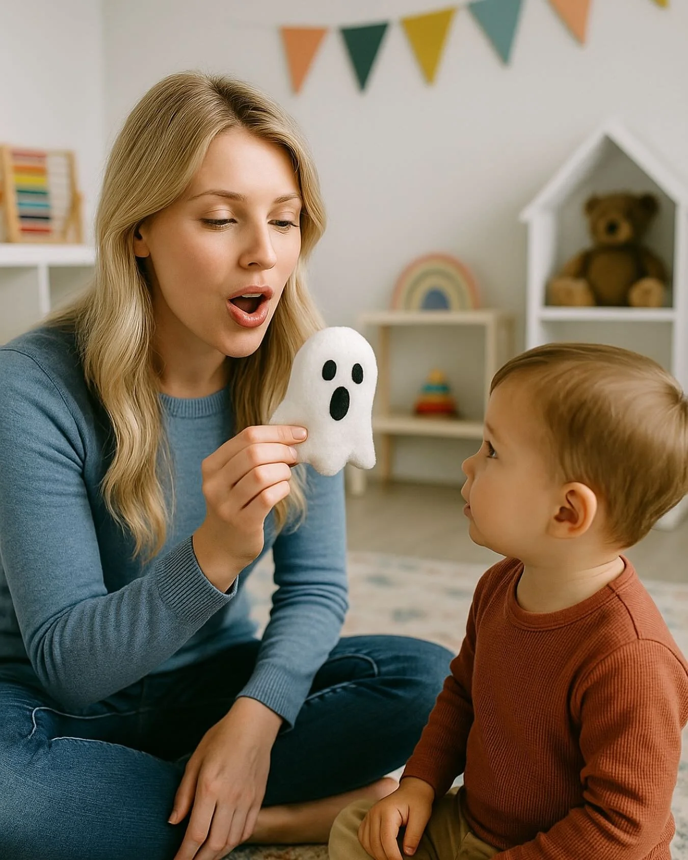 👻 Speech Tip: Bring it to your mouth
When you play with your child, try bringing the toy or object close to your mouth while you talk about it. This draws their eyes toward your face so they can see how sounds are made and hear the word clearly.

Tr