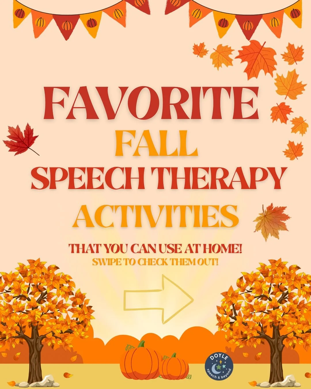 🍂 Favorite Fall Speech Activities 🍂
Here are some of my favorite ways to weave speech and language practice into everyday fall fun at home!
	1.	Dress up and pretend! Try on costumes or play with dress-up dolls. Target words like hat, boots, shirt