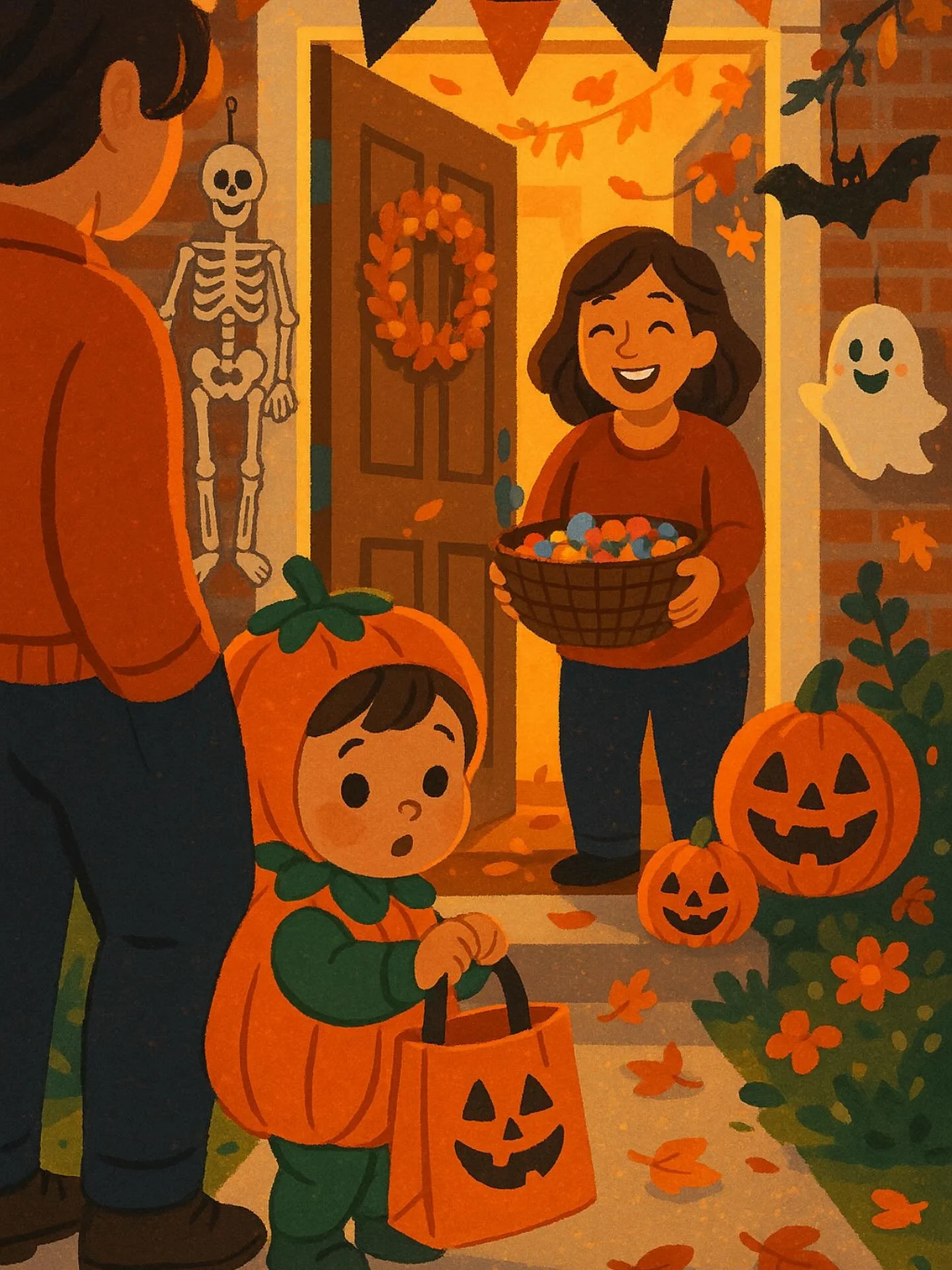 🎃 Speech Tip for Trick or Treating with Your Toddler 🍬
Help your little one feel confident and build language skills before the big night!
🏠 Practice at home with toys. Pretend to knock on the door, ring the doorbell, and say “trick or tre