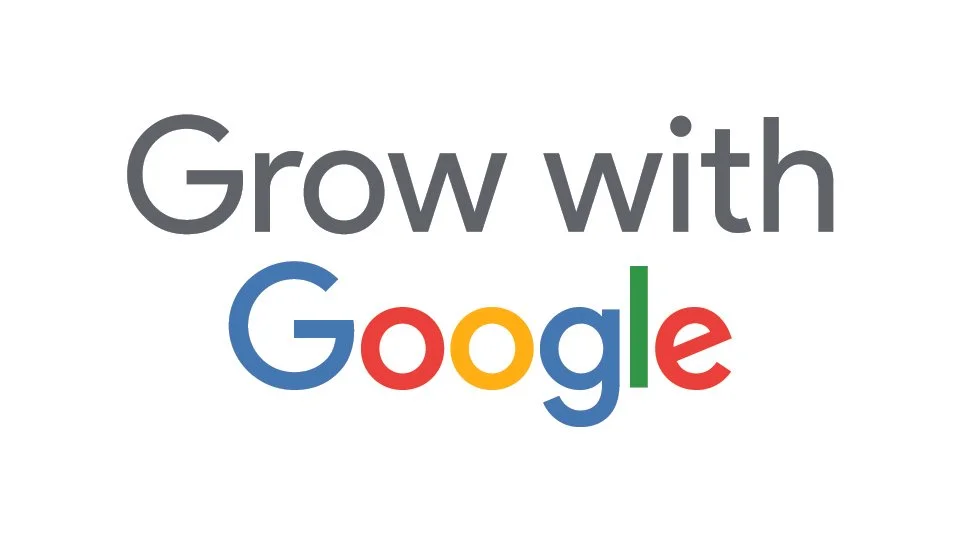 Text reading 'Grow with Google' in gray and colored Google logo letters on a white background.