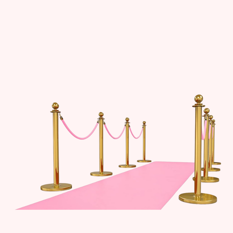 Pink Carpet with gold stanchions and pink ropes