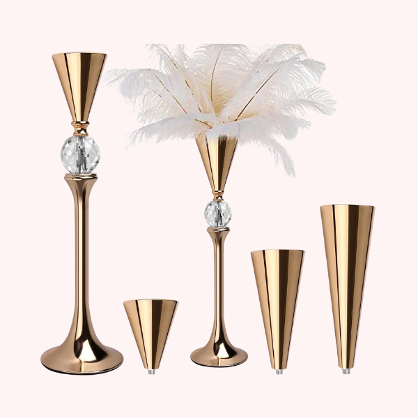 Gold Vase Feather Centerpiece Stand