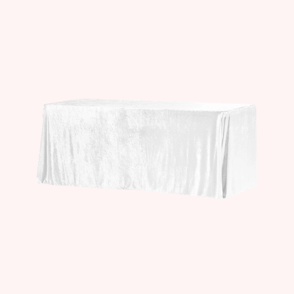 White 90" x 132" Velvet Table Linen for 6ft and 8ft Rectangular Tables