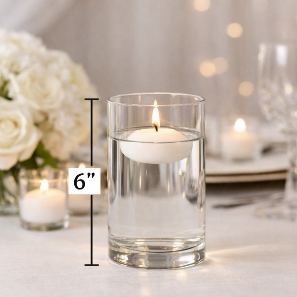 Clear cylinder vase with floating candle (6")