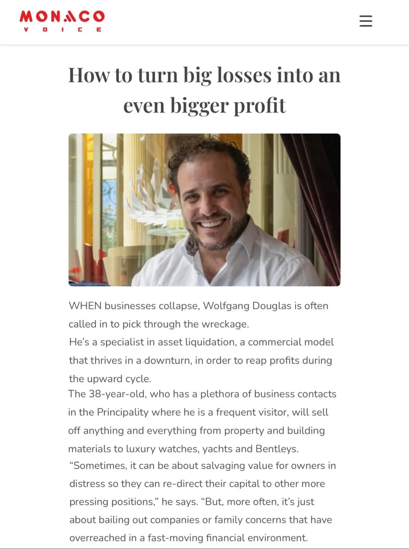 Monaco Voice - feature on asset liquidator Wolfgang Douglas