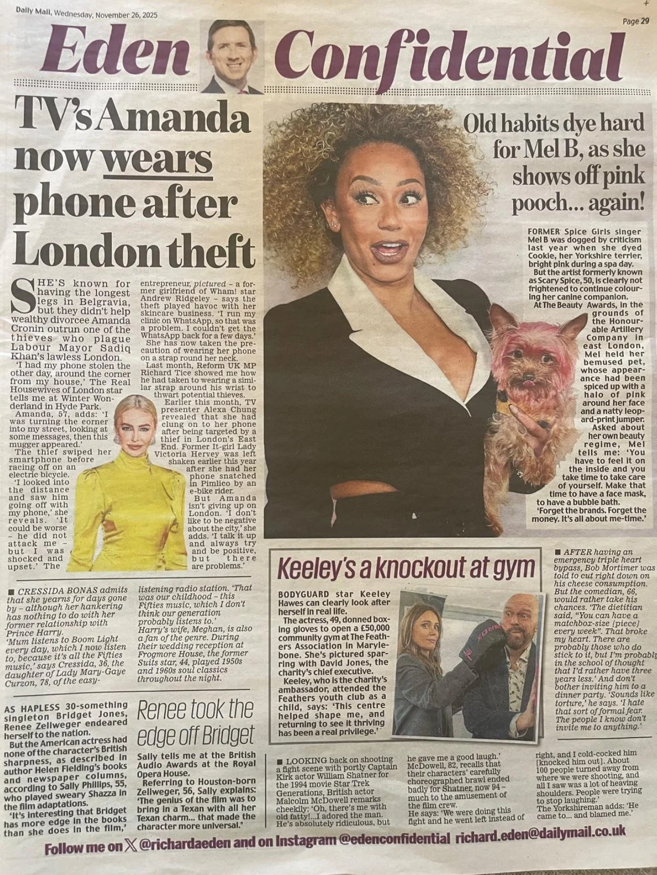 Daily Mail Diary - Keeley Hawes &amp; David Jones for The Feathers Association