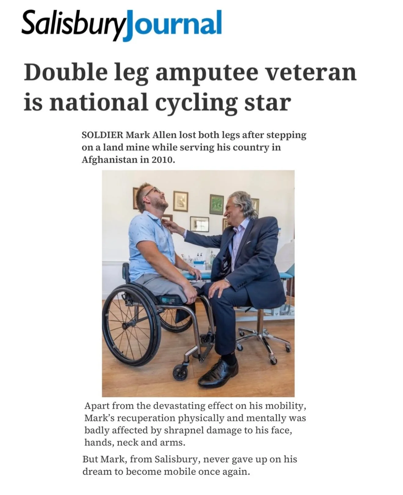 Salisbury Journal - Dr. Aamer Khan’s incredible work with soldier Mark Allen