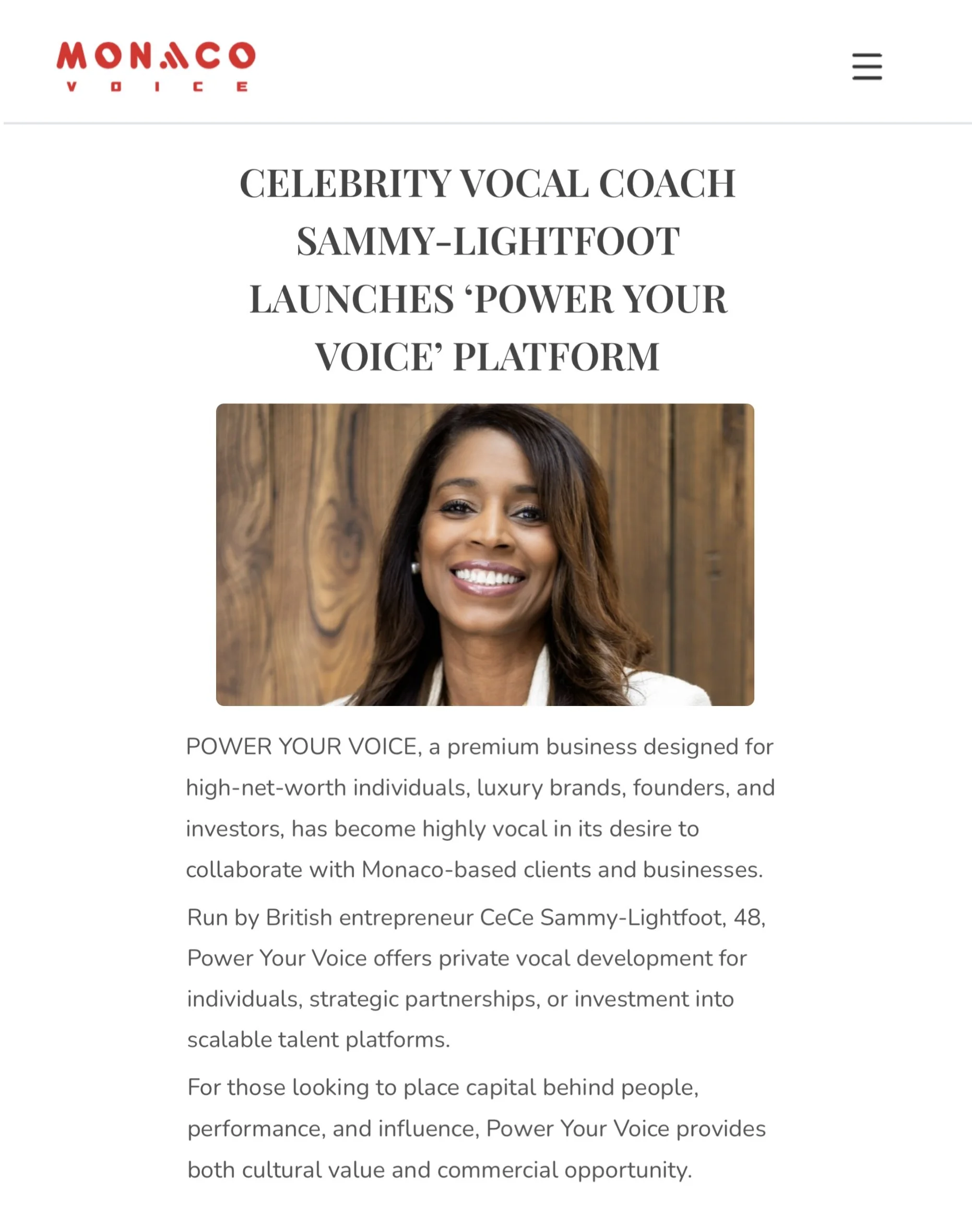 Monaco Voice - Cece Sammy-Lightfoot’s ‘Power Your Voice’ Platform