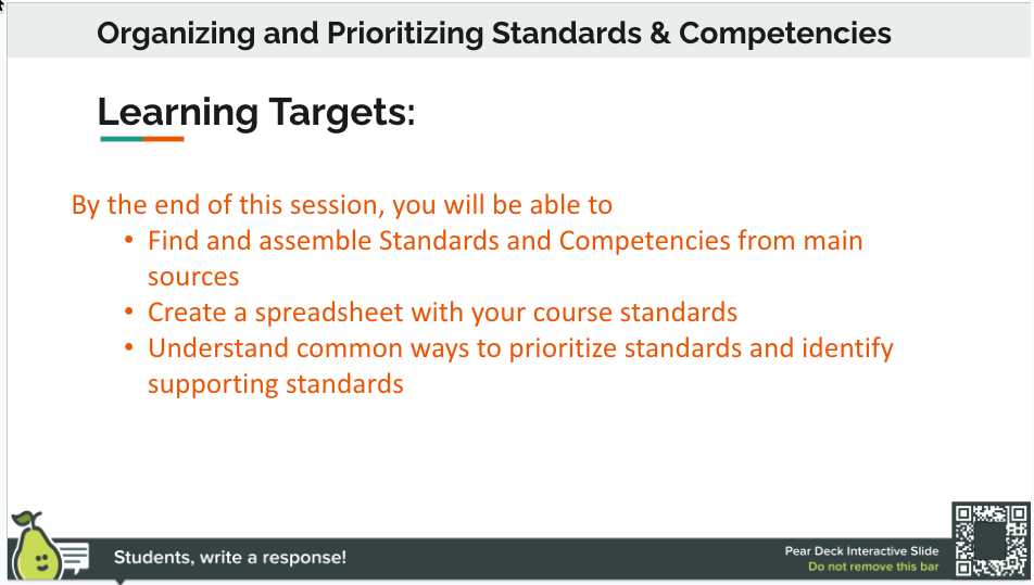 Slide from a presentation titled 'Organizing and Prioritizing Standards & Competencies' for Kalamazoo RESA Career Connect, with a logo that includes arrows and text 'Explore | Engage | Experience'.
