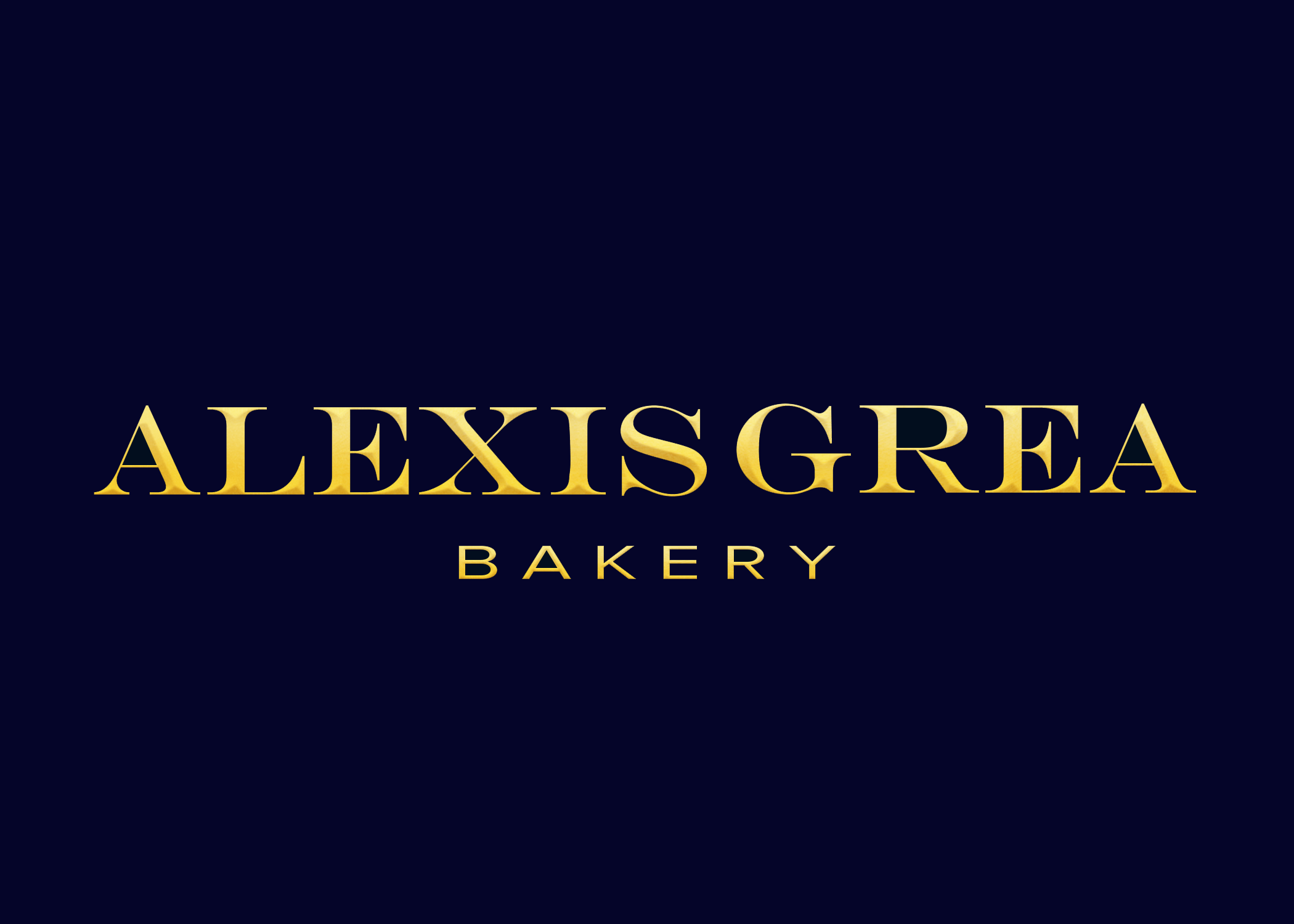 Logo for Alexxis Grea Bakery in gold text on a dark background.