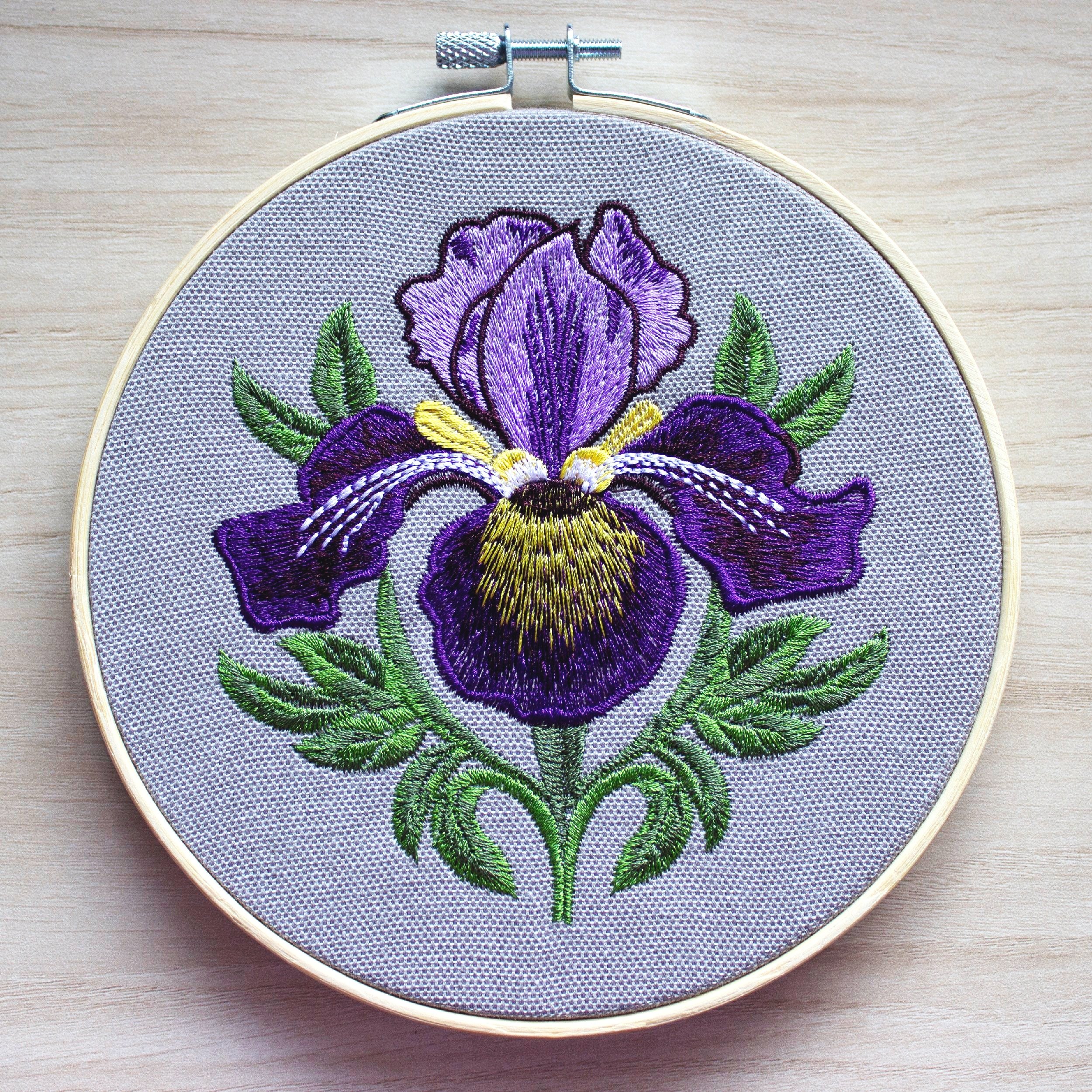 Purple and Yellow Embroidered Iris Flower