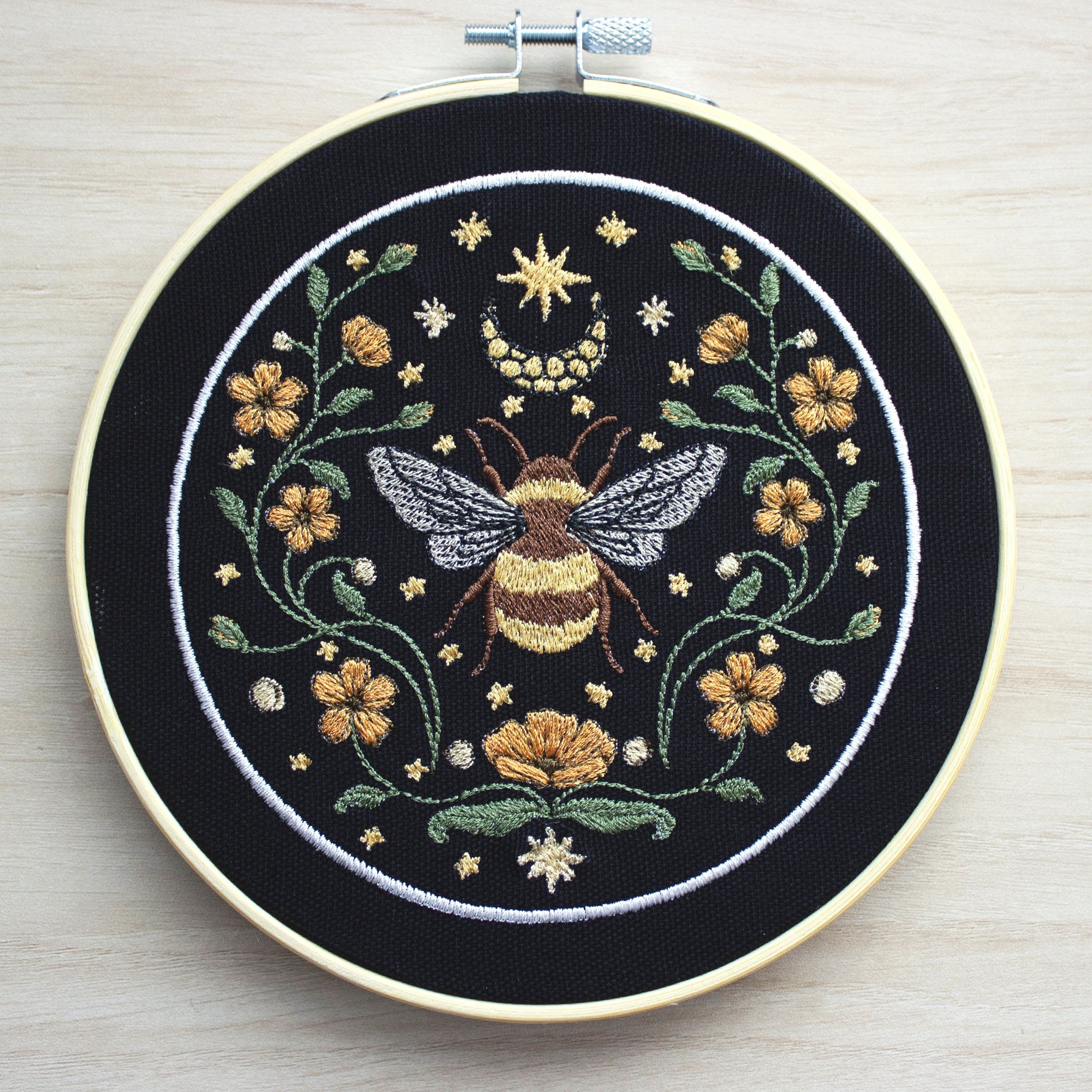 Bee in Moonlit Garden
