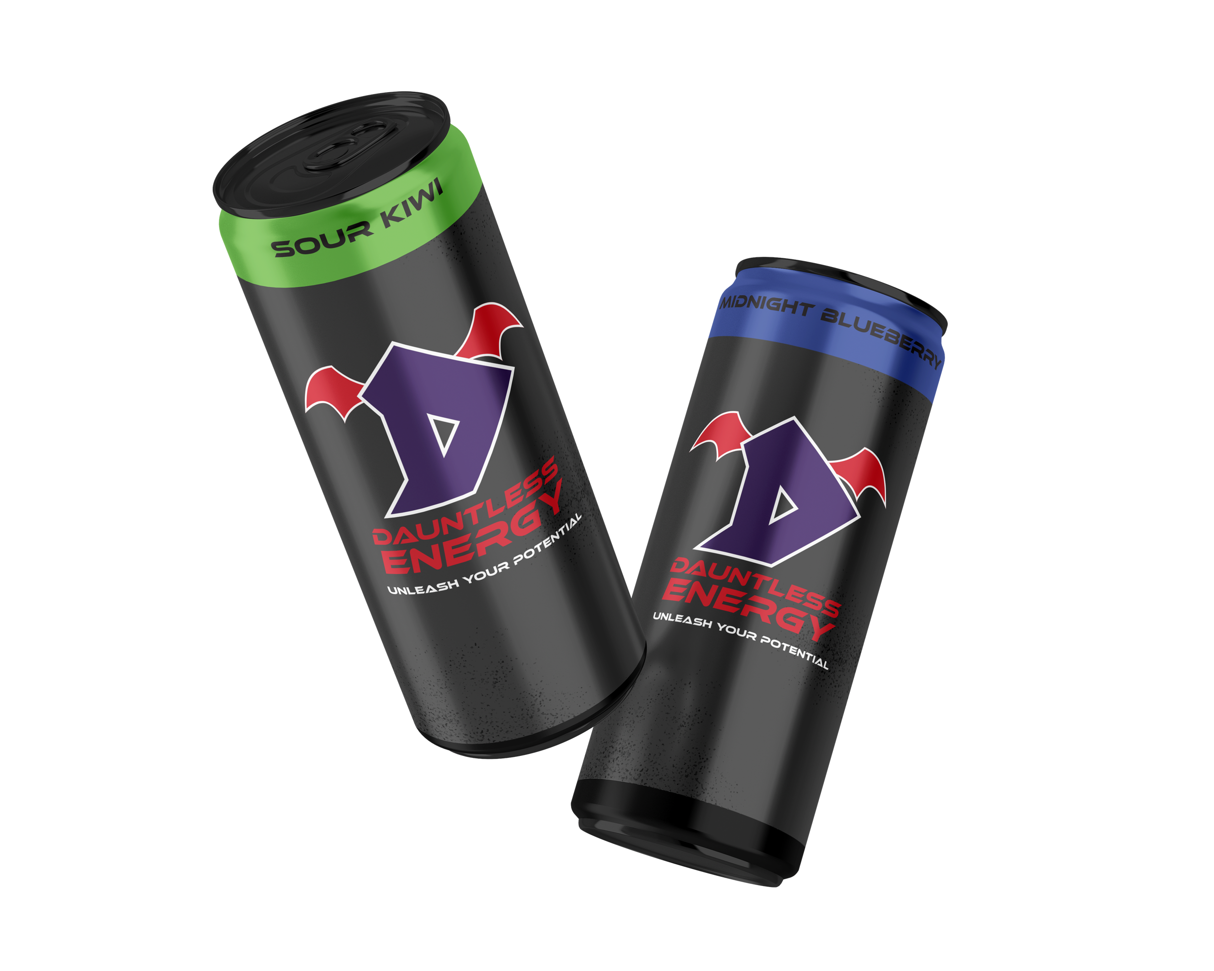 Mockup of 2 different flavours for Dauntless Energy energy drinks