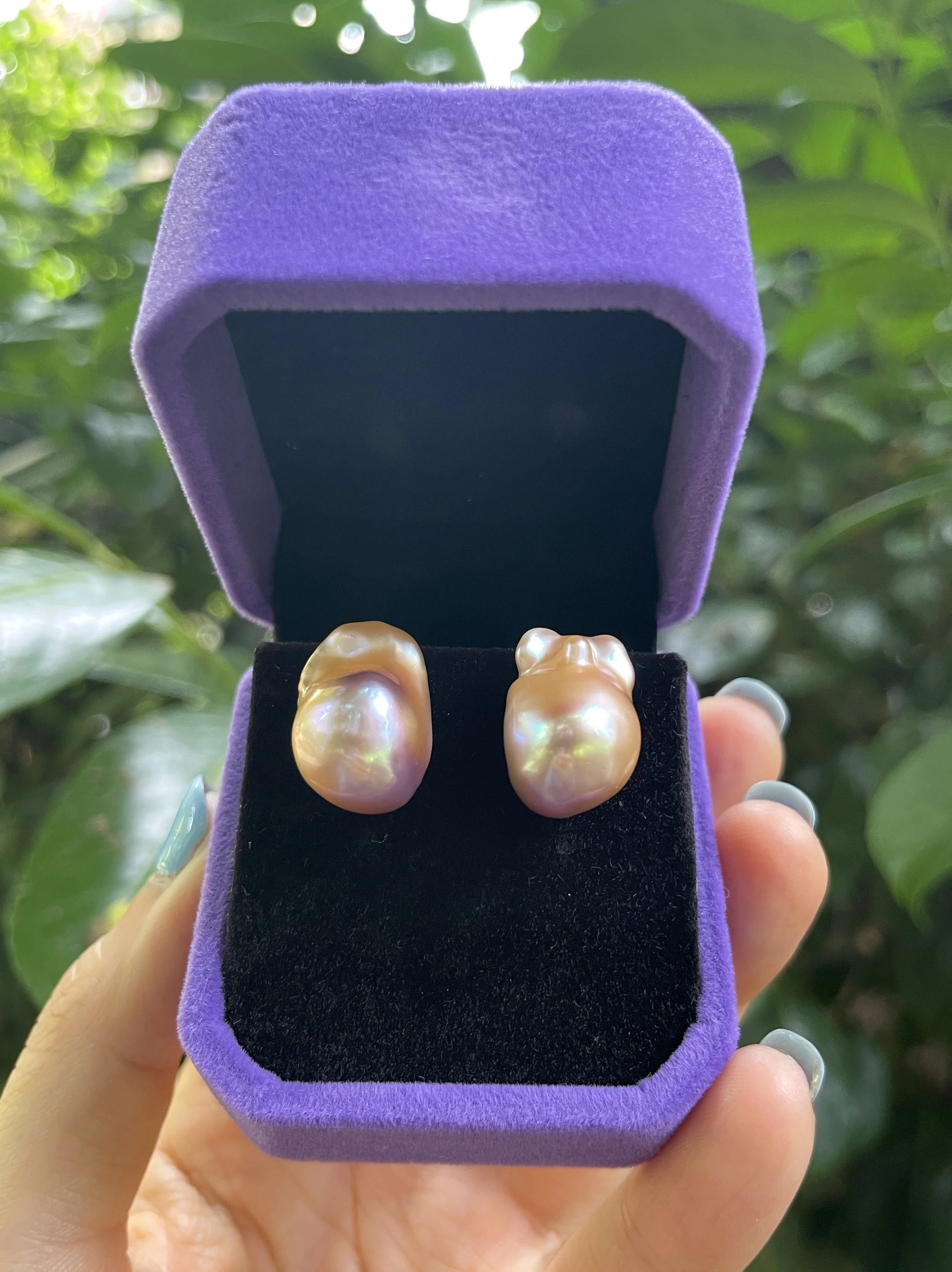 Statement Baroque Freshwater Pearl Earrings (Lavender & Champagne)