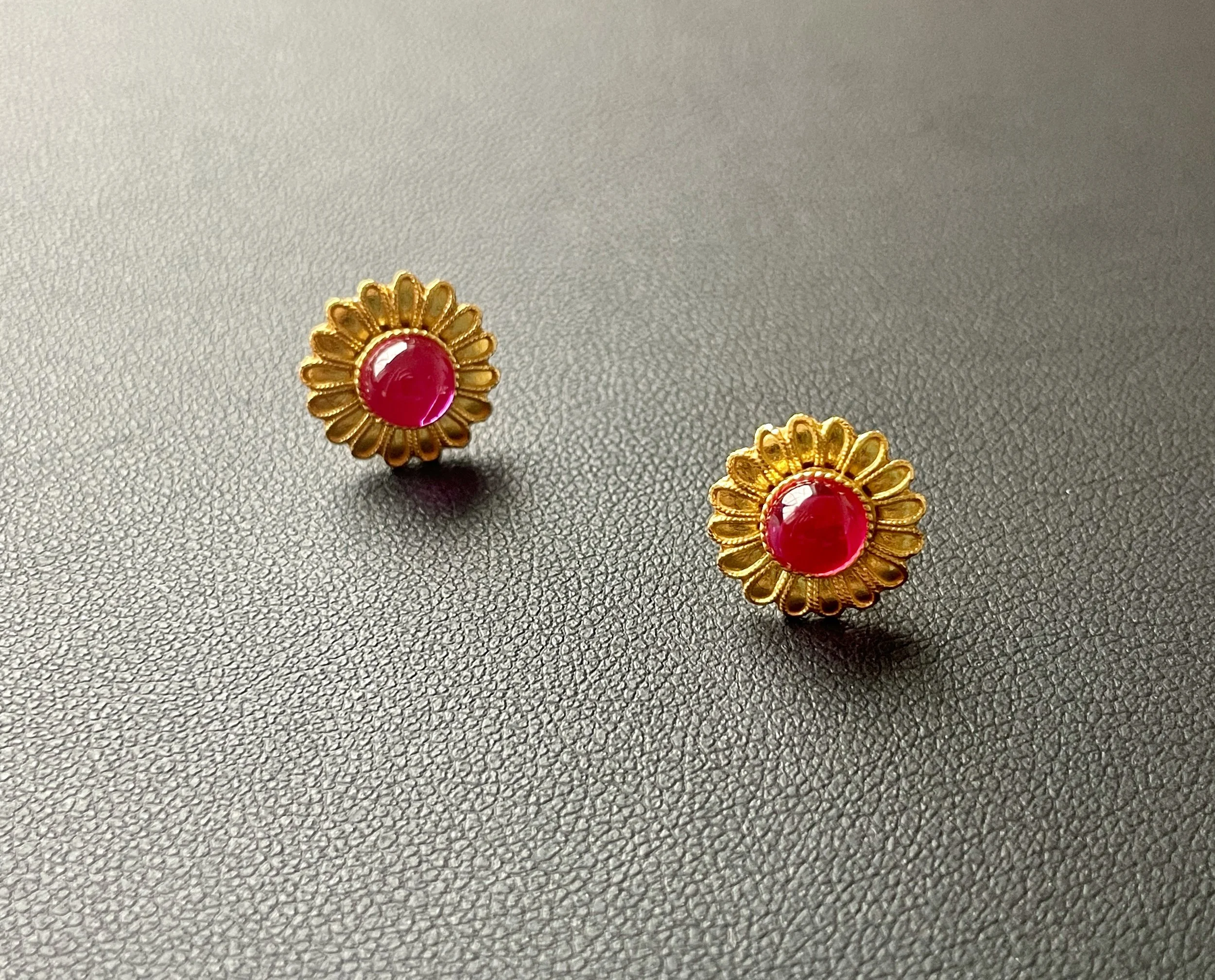 Imperial Filigree Inlay Flower Stud Earrings (Pink Tourmaline) Details.jpg