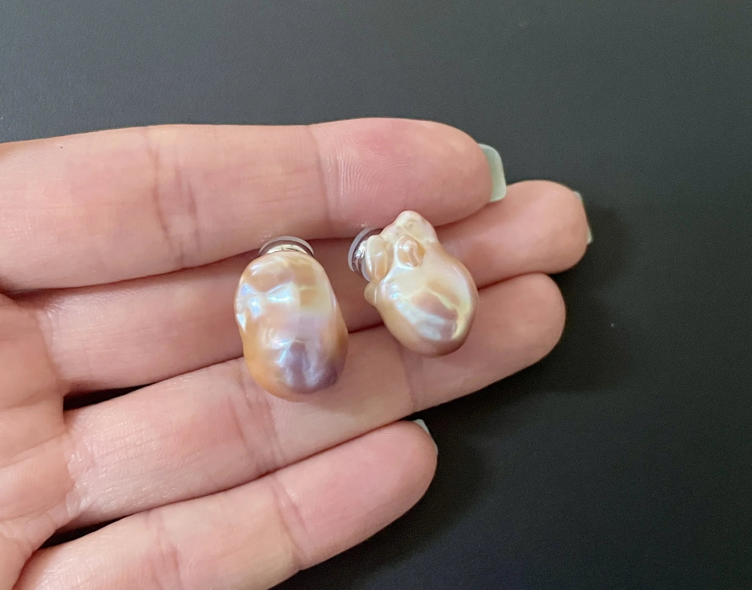 Statement Baroque Pearl Earrings, Large Freshwater Pearls, Lavender & Champagne Gold.jpg