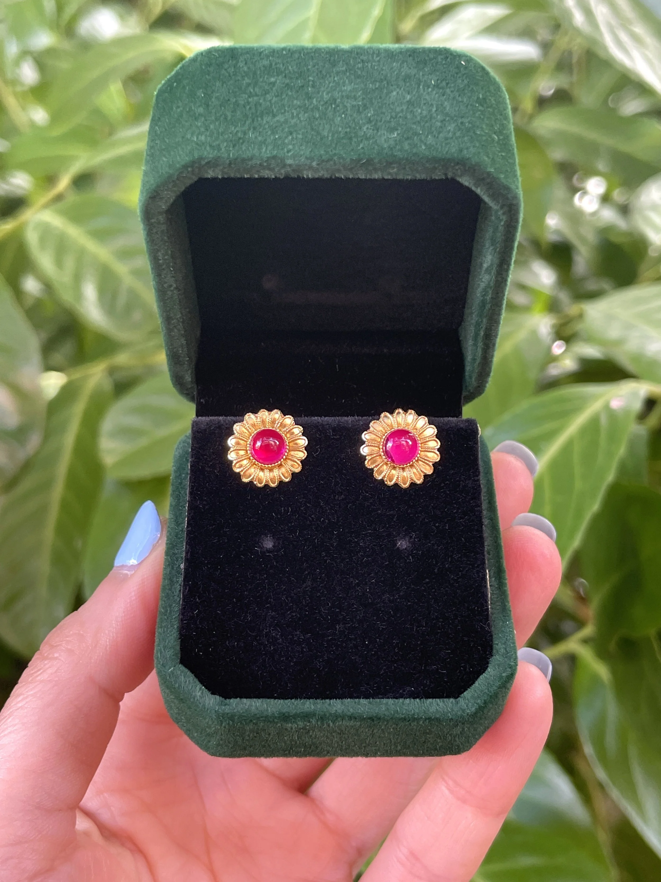 Imperial Filigree Inlay Flower Stud Earrings (Pink Tourmaline)