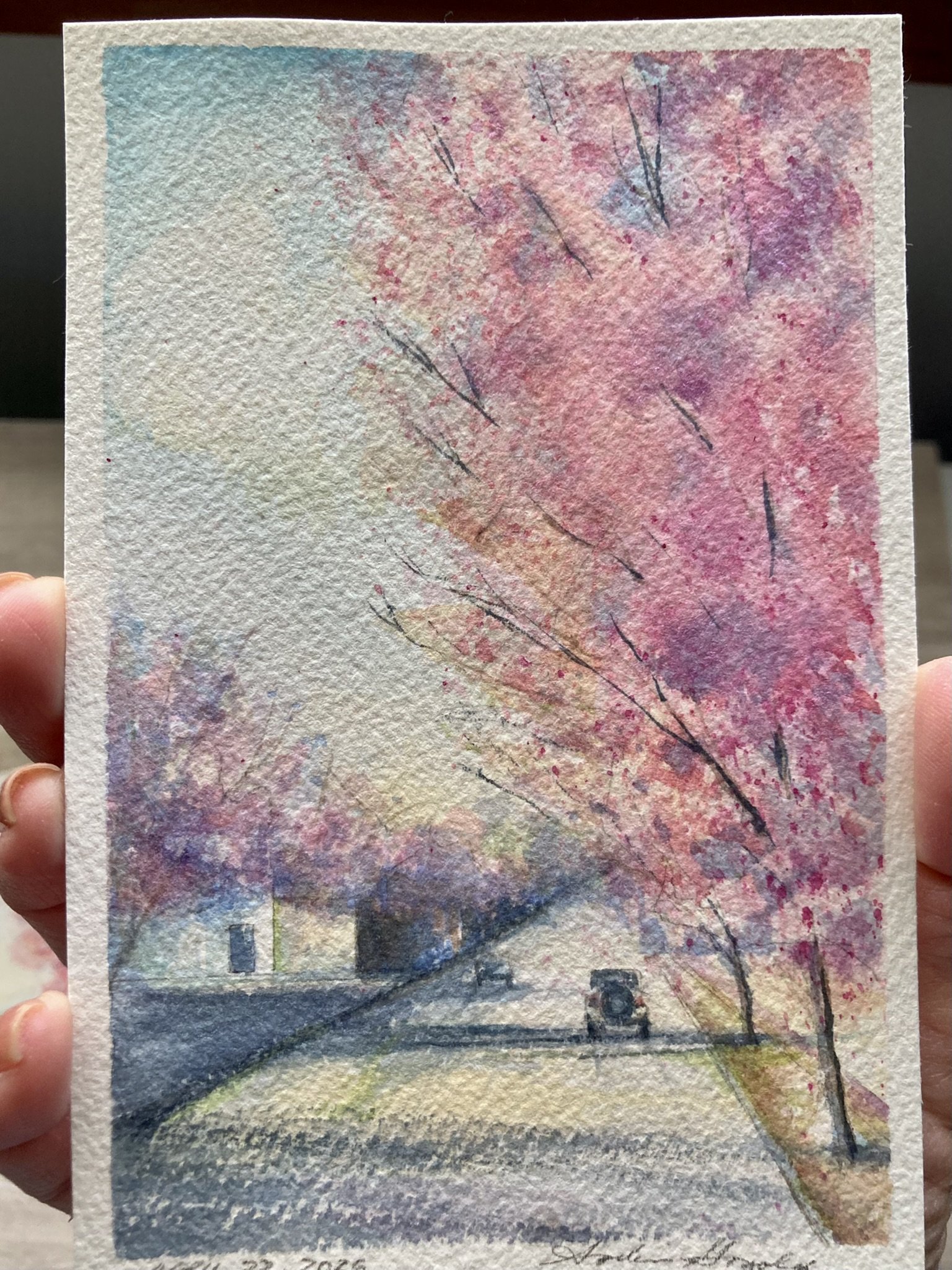 Serene Spring Path Watercolor Painting