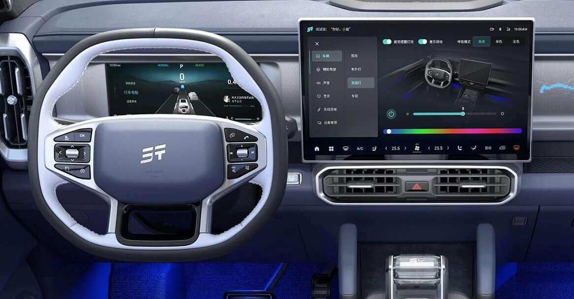 Car dashboard with digital display and touchscreen interface
