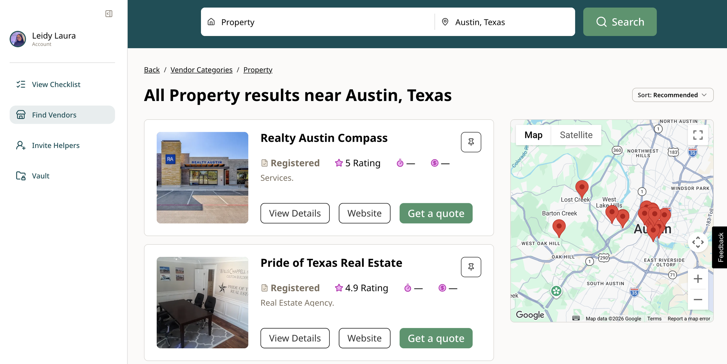 Good Grief App - Property Vendors near Austin Texas