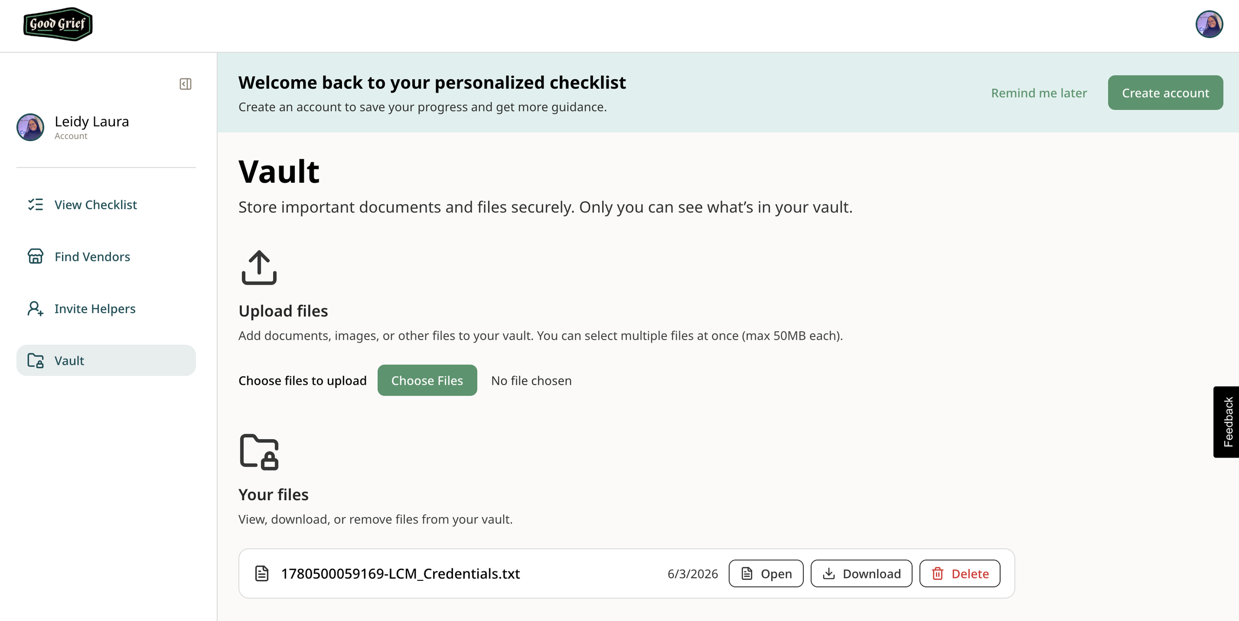 Good Grief App - Document Vault