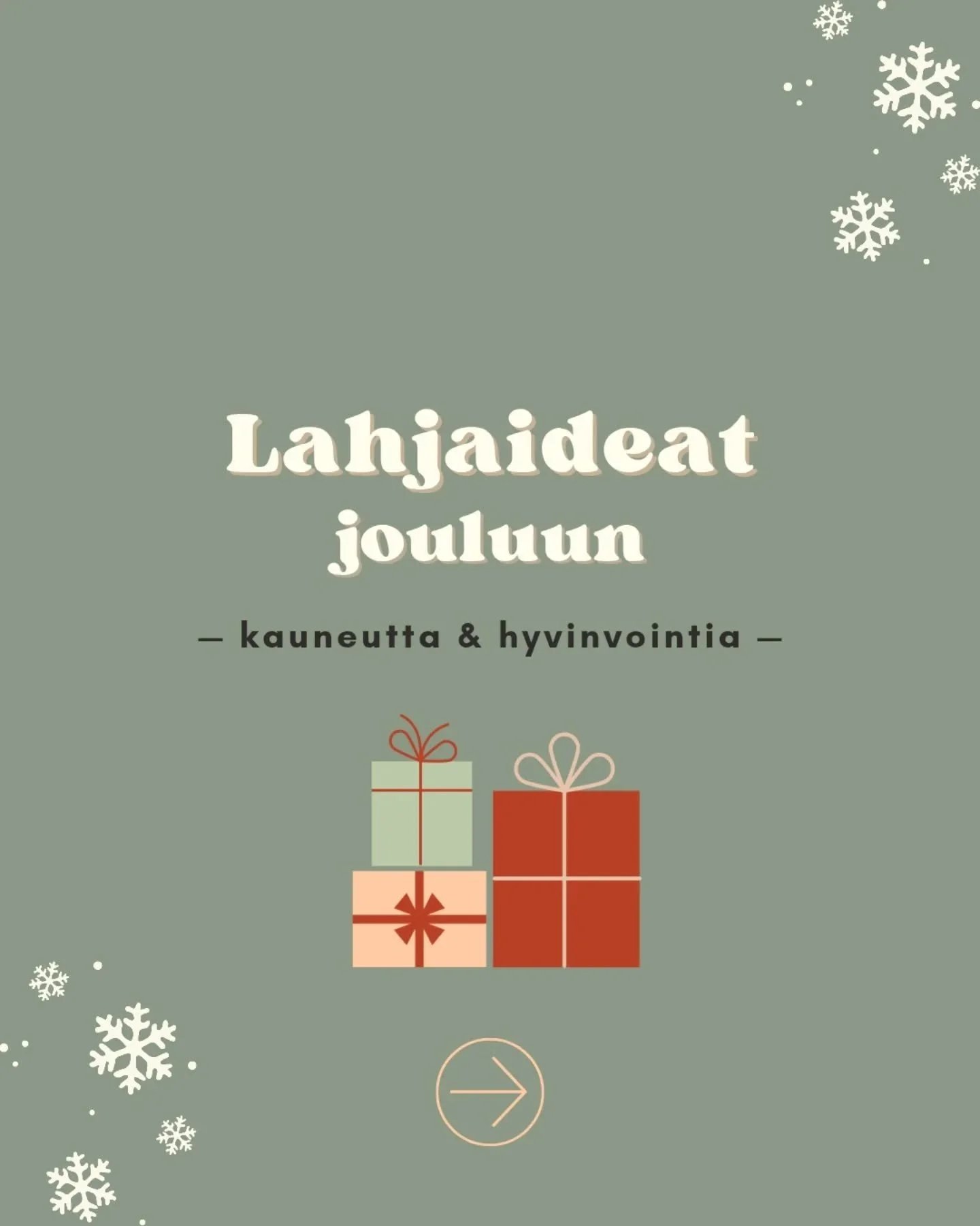 🎁 Lahjaideoita jouluksi
Anna lahjaksi hemmottelua ja ihon kaunista hehkua ✨

🎄 Valmiit Ekopharma- ja BTB13-lahjapakkaukset
💆&zwj;♀️ Kauneushoitolan lahjakortti palveluihin ja tuotteisiin
🤍 Aidosti kiireet&ouml;n hetki vain itselle

Tuotepaketteja