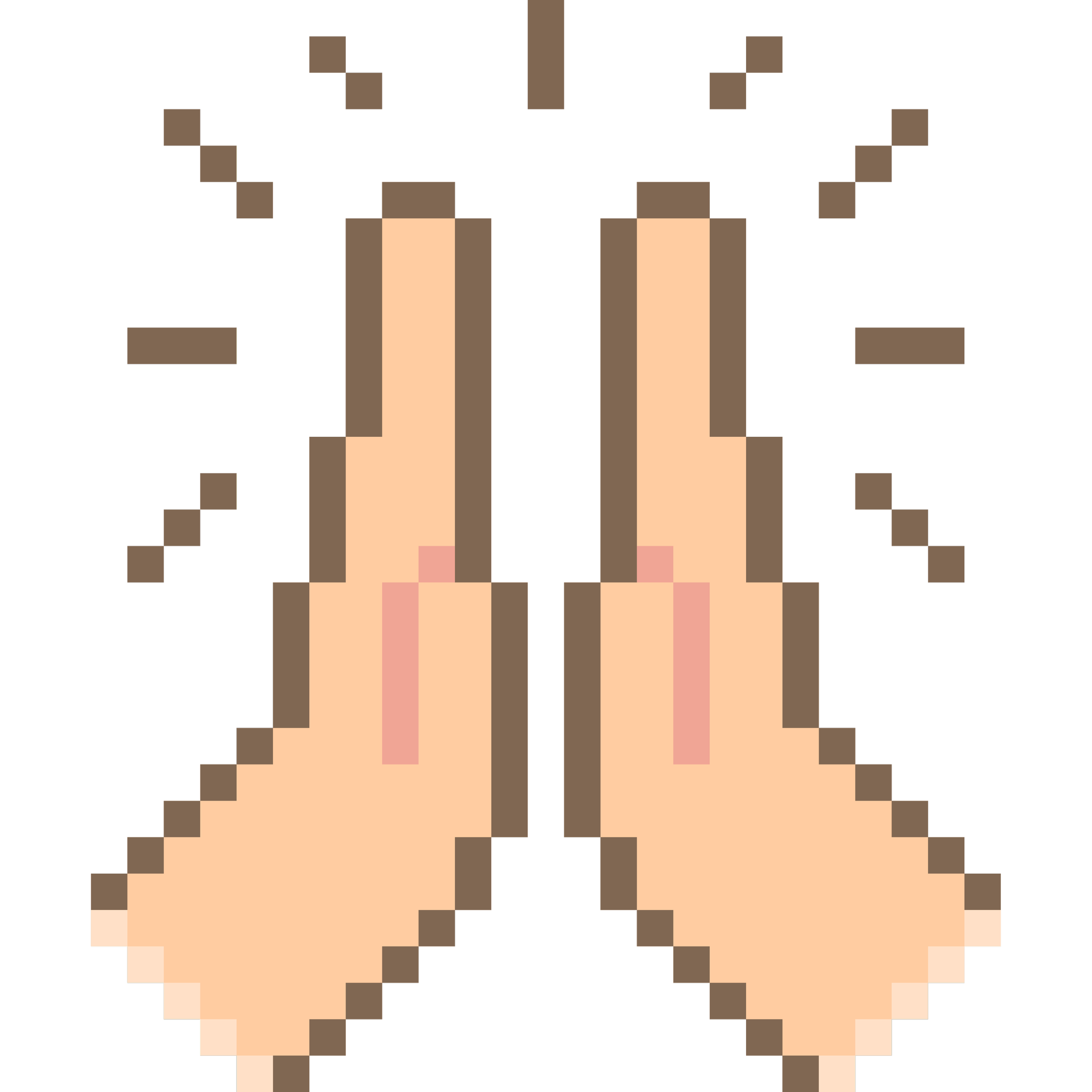 Pixel art of two hands pressed together in prayer with radiating lines around them.