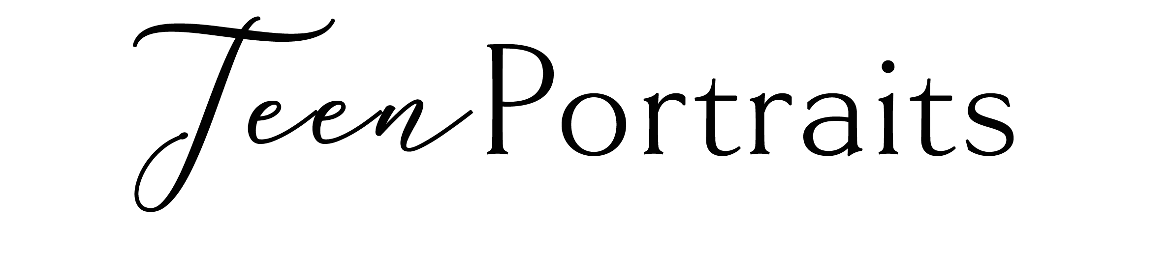 Black text logo that reads 'Teen Portraits' in cursive font on a white background.