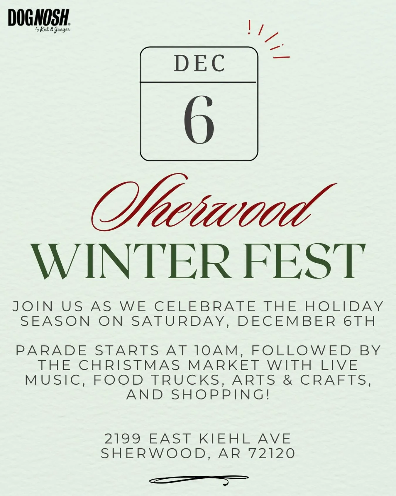 We&rsquo;re so excited to be part of the Sherwood Winter Fest this Saturday. Bring your family, your friends, and most importantly&hellip; your pups! 🐕🎄 

Come snag some DOGNOSH treats while you enjoy the parade, market, music &amp; more!