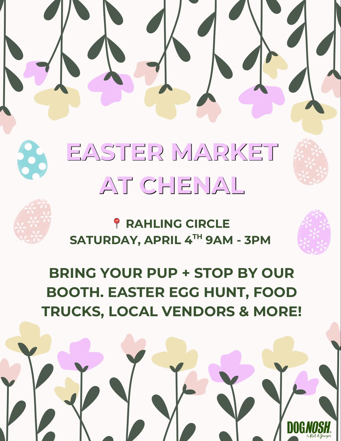 Easter plans = handled 🐣

DogNosh will be at the Easter Market at Chenal this Saturday!
Healthy treats, local vendors, and a good time for you + your pup 🐶 we can&rsquo;t wait to see you there!
