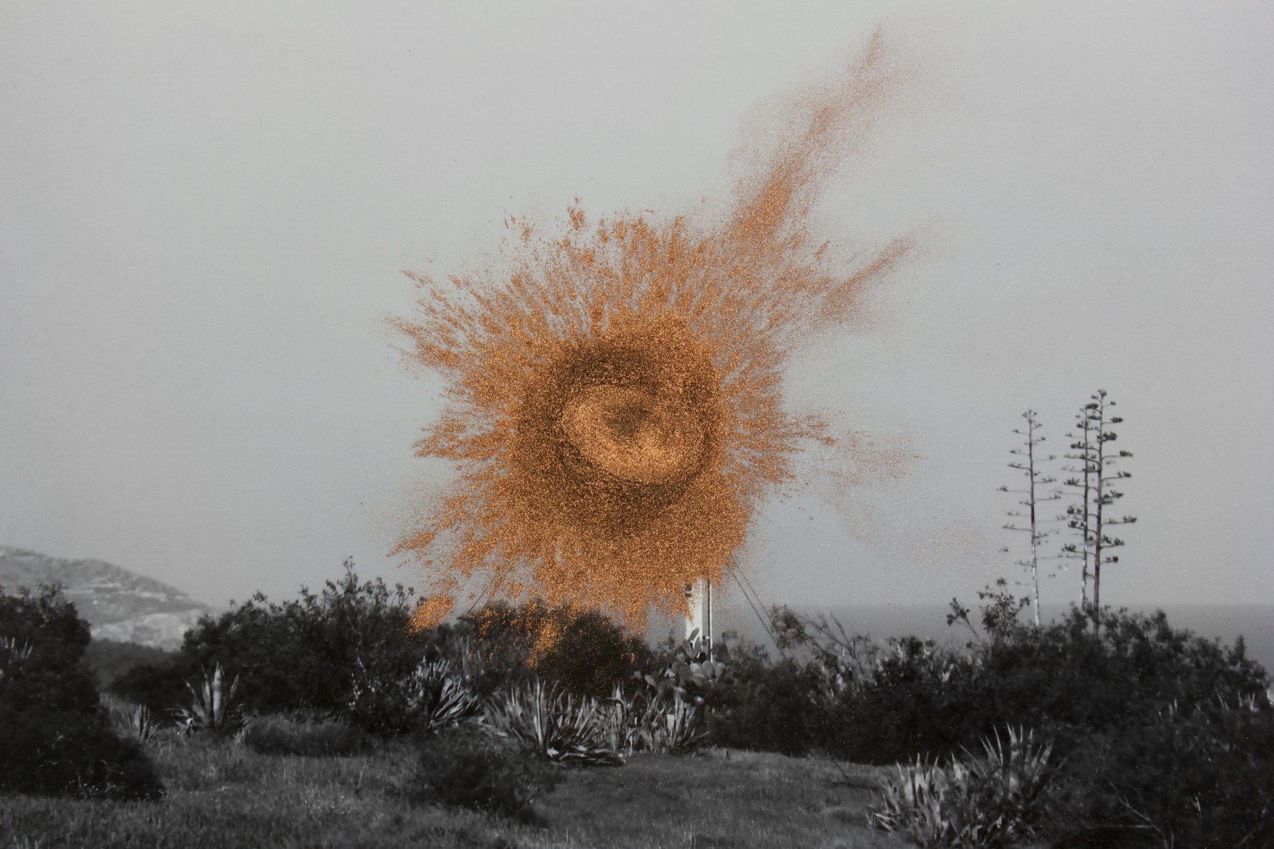 Copper dust on digital print of UN guard house