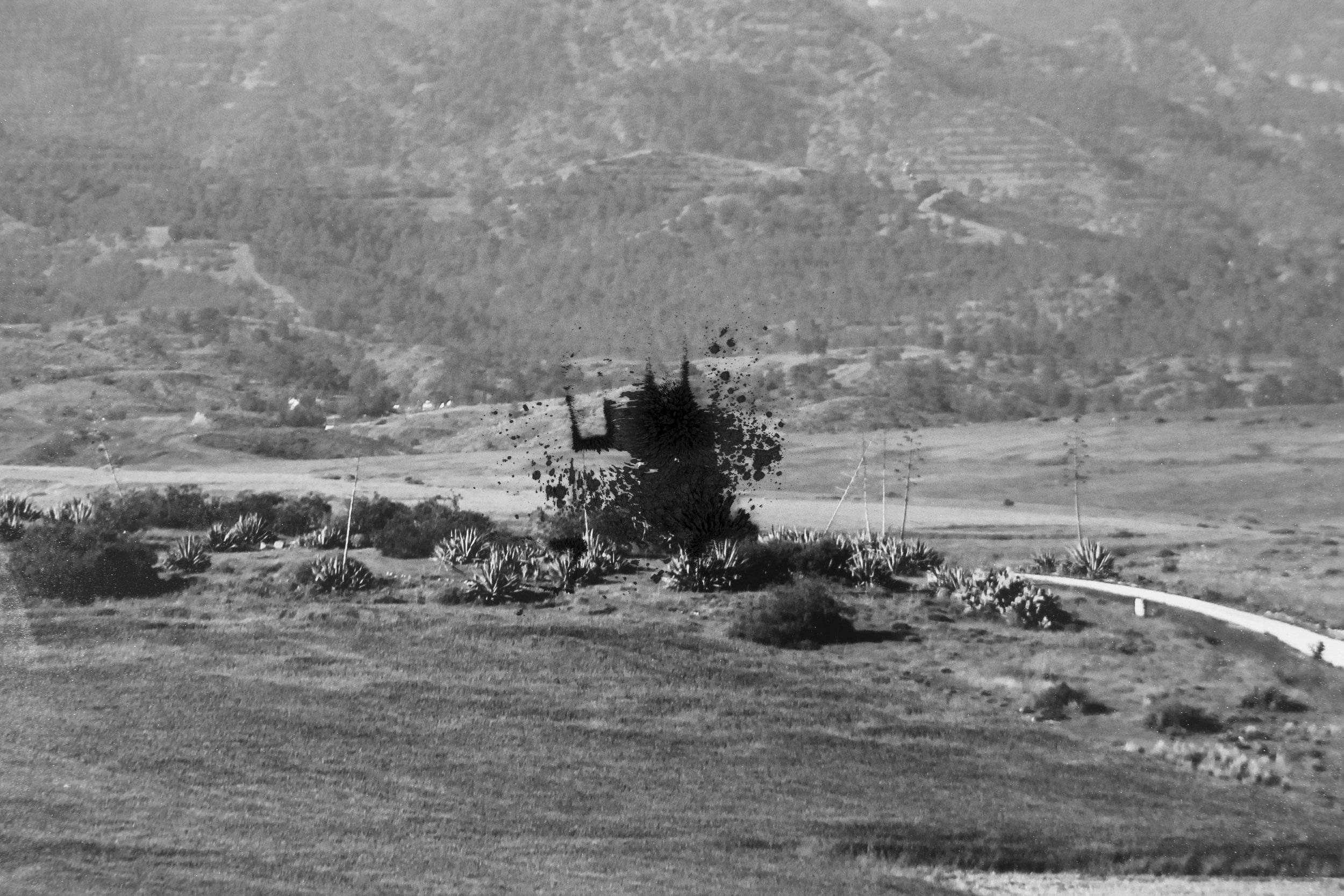 Magnetite dust on digital print of military guard house